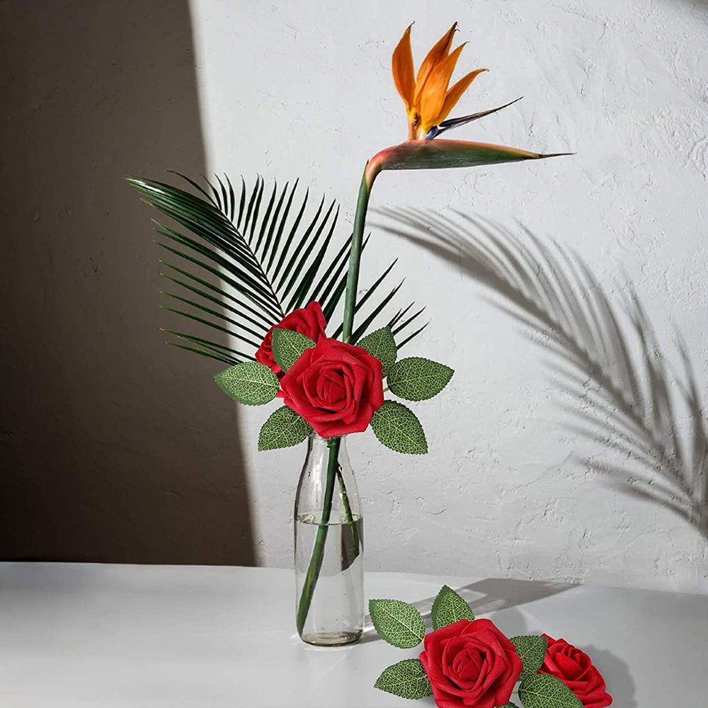 Kunstblume 25/30/50 Stück, künstliche Home Blume, Rot Centerpieces Party Hochzeit Sträuße für Rose DIY Arrangements Deko rose, Rosnek