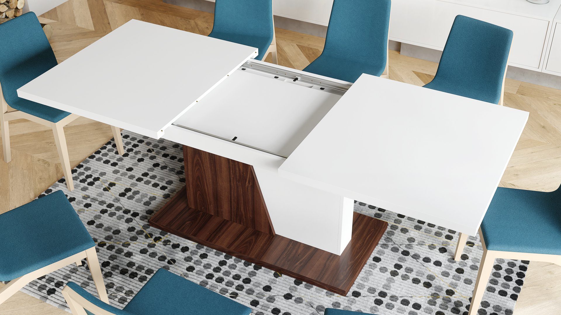 Esstisch Noir - 160 cm Design Weiß matt Tisch 218 Nussbaum ausziehbar Mazzoni Esstisch Noble bis