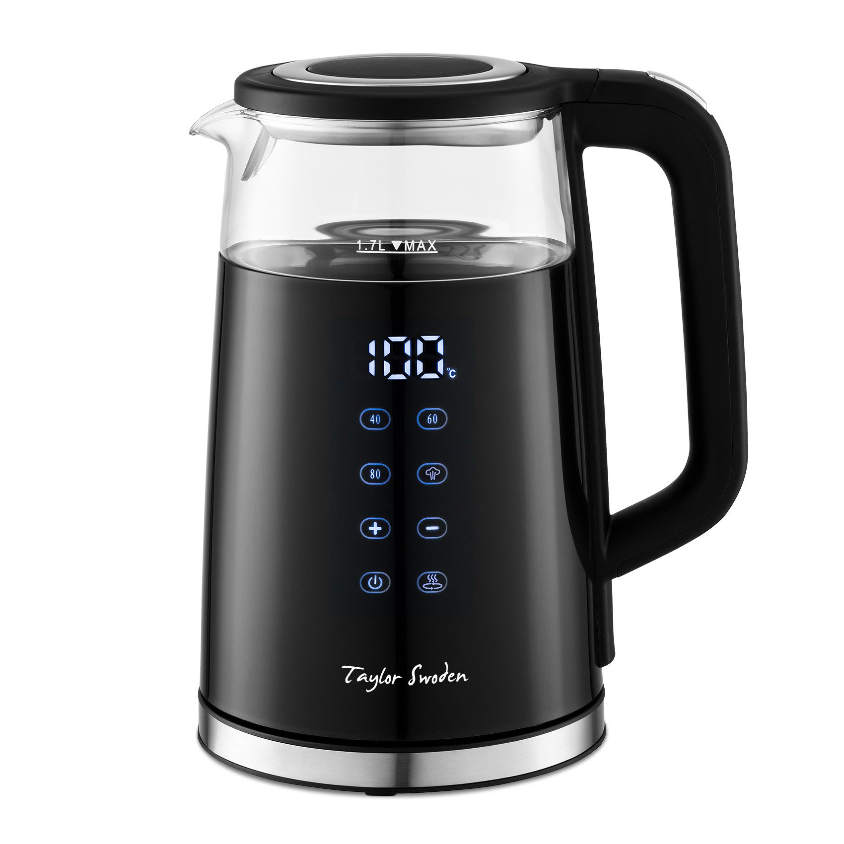 Taylor Swoden Wasserkocher Edelstahl Glas Wasserkocher Temperatureinstellung Warmhaltefunktion, 1.7 l, 2200,00 W, Temperatureinstellung, Temperaturanzeige, Warmhaltefunktion
