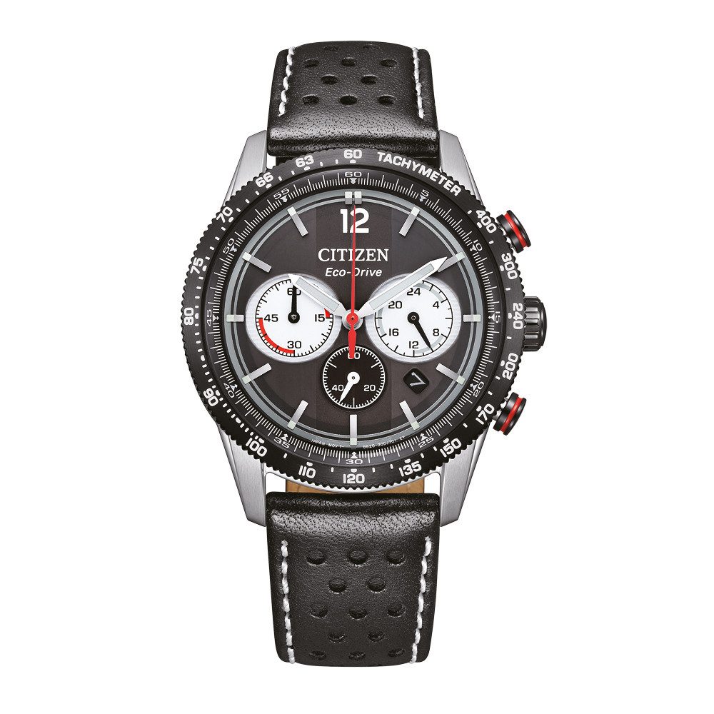 Citizen Chronograph Racing Chrono CA4717-06E, Armbanduhr, Solar, Herrenuhr, Lederarmband, analog, Big Date