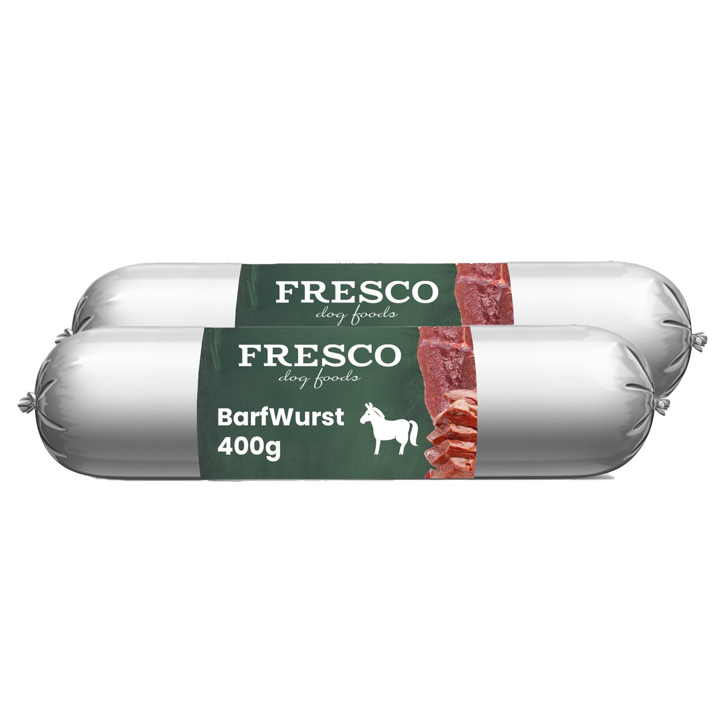 Fresco Dog BARF Hundewurst schnittfest Pferd Pur I 2 x 400g, Nassfutter für: Hunde, Hypoallergen, 100% Frischfleisch & hochverträglich