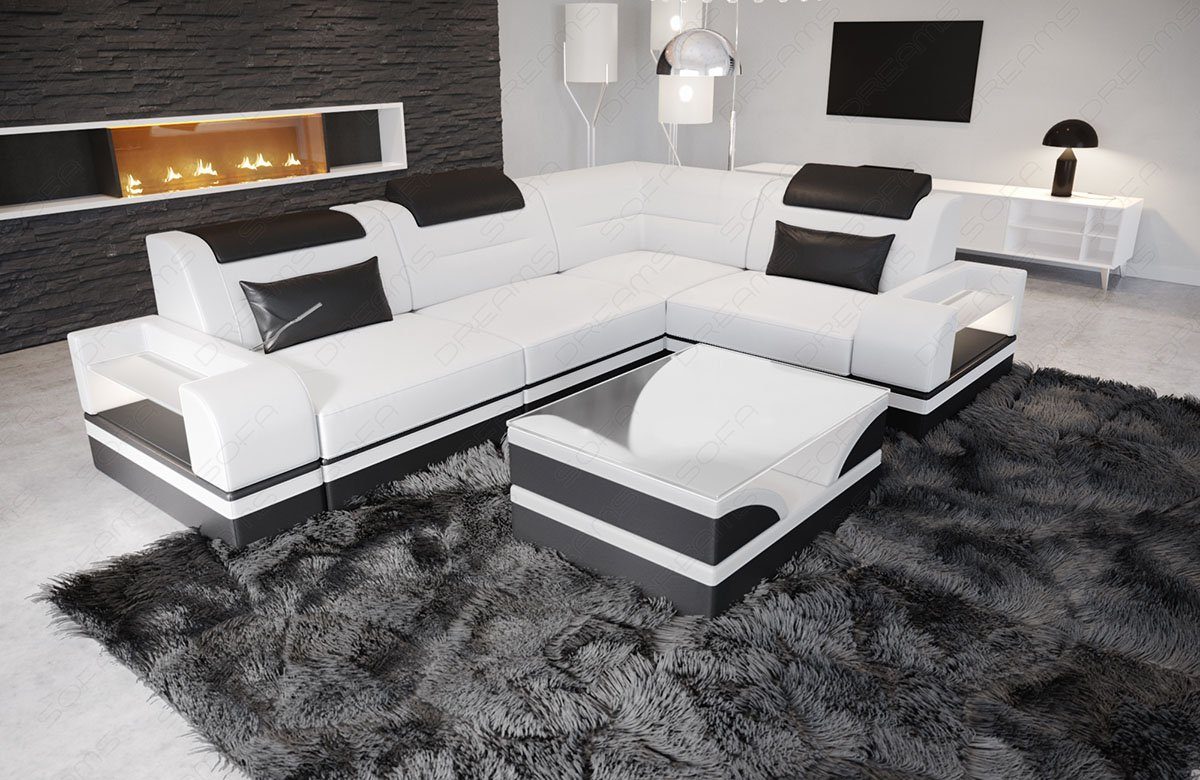 Leder Wohnlandschaft Eck Sofa Swing U Form Couch LED und