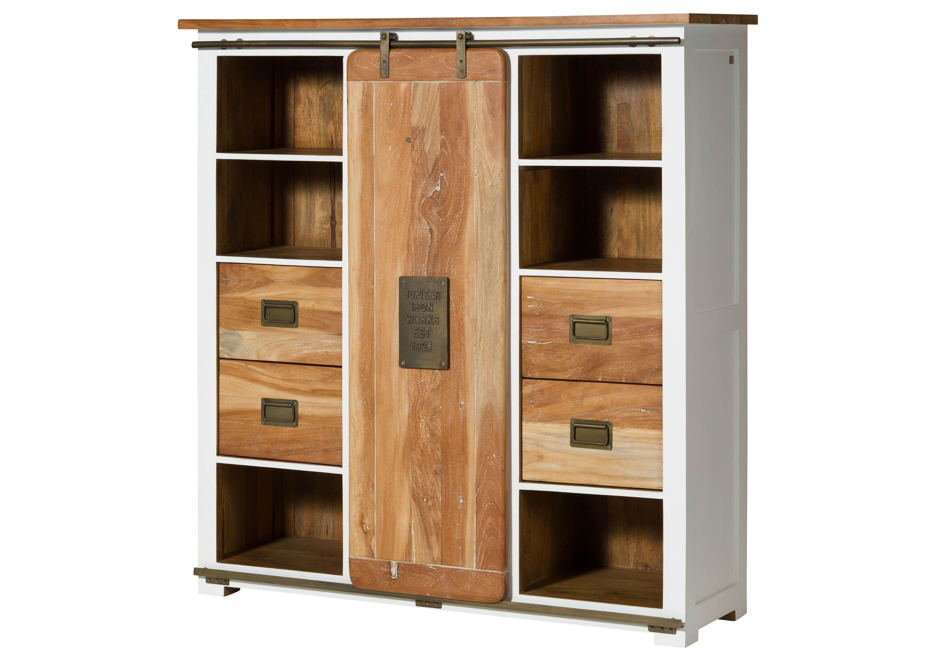Massivmoebel24 Highboard RAILWAY Mango Massivholz weiß (Massivholz montiert 102 kg RAILWAY #562), Mango 142x45x147 (BxTxH) weiß lackiert
