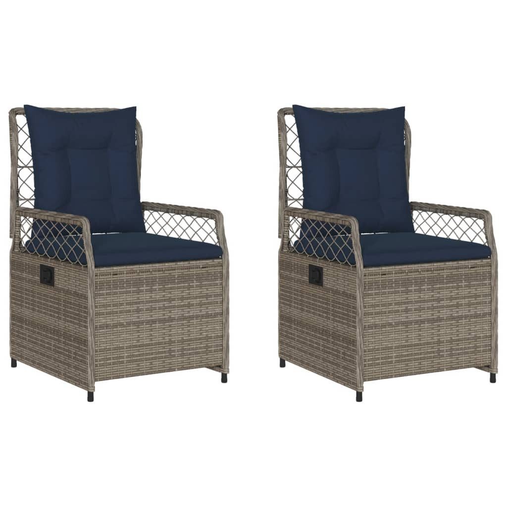 vidaXL Gartenstuhl Liegende Gartenstühle 2 Stk. Grau Poly Rattan (2 St)