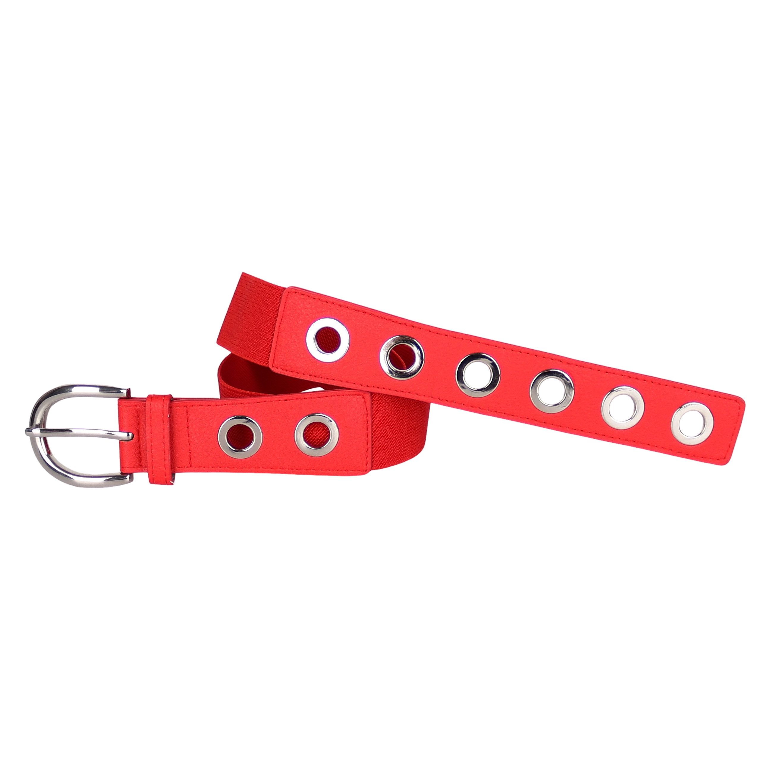 MIRROSI Stretchgürtel Elastischer Stoffgürtel mit stilvollen Metallösen (ca.4cm Breit) Dehnbarer Nietengürtel in Einheitsgröße (passend für ca. 80–110 cm)