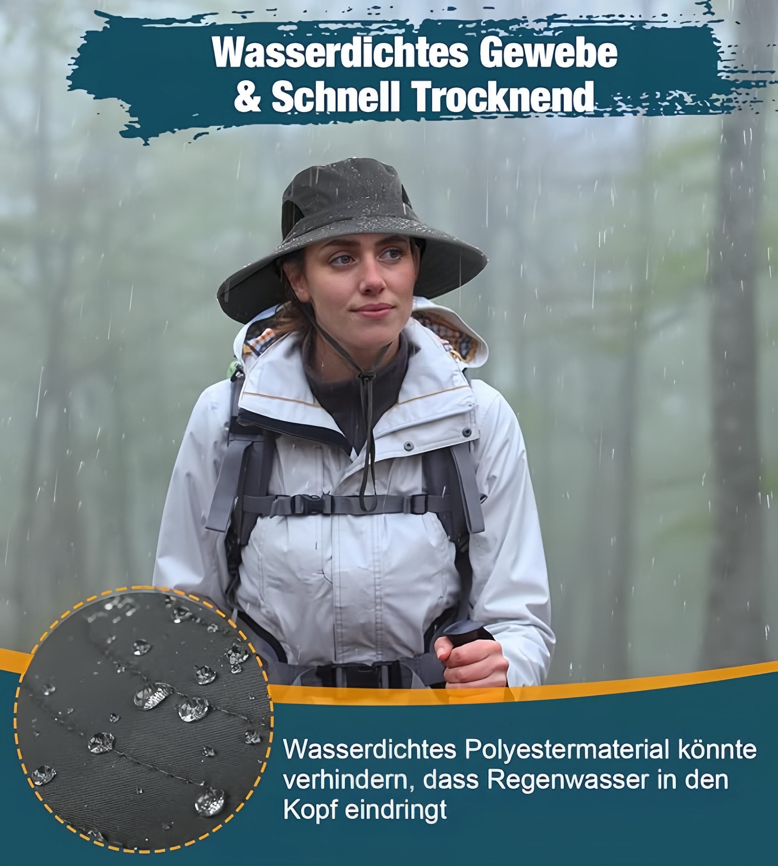 FOUORTUNATE-BEE Fischerhut Herren Sonnenhut mit breiter Krempe für Outdoor & Wandern Outdoor Fischerhut für Herren mit UV-Schutz und breiter Krempe – Bild 5 von 5