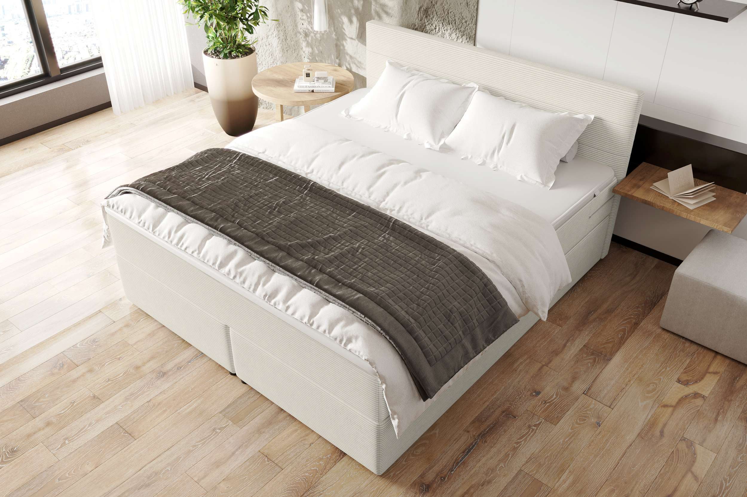 99rooms Boxspringbett Phönix (Schlafzimmerbett, Bett), mit Taschenfederkernmatratze, Topper und gepolstertem Cordstoff POSO