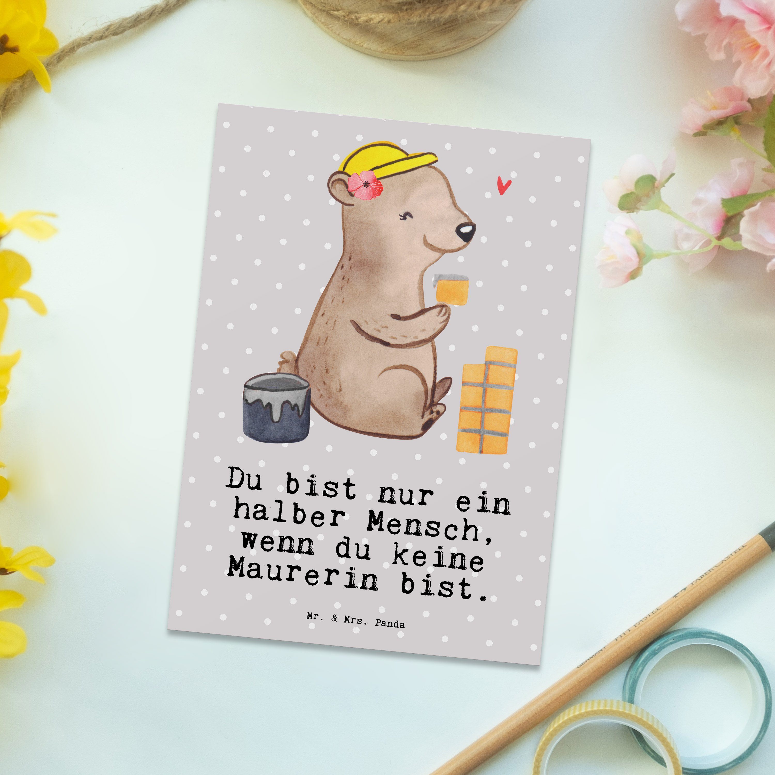 Geburtstags Panda Herz mit Geschenk, Mr. - & - Dankeskarte, Postkarte Grau Mrs. Maurerin Pastell