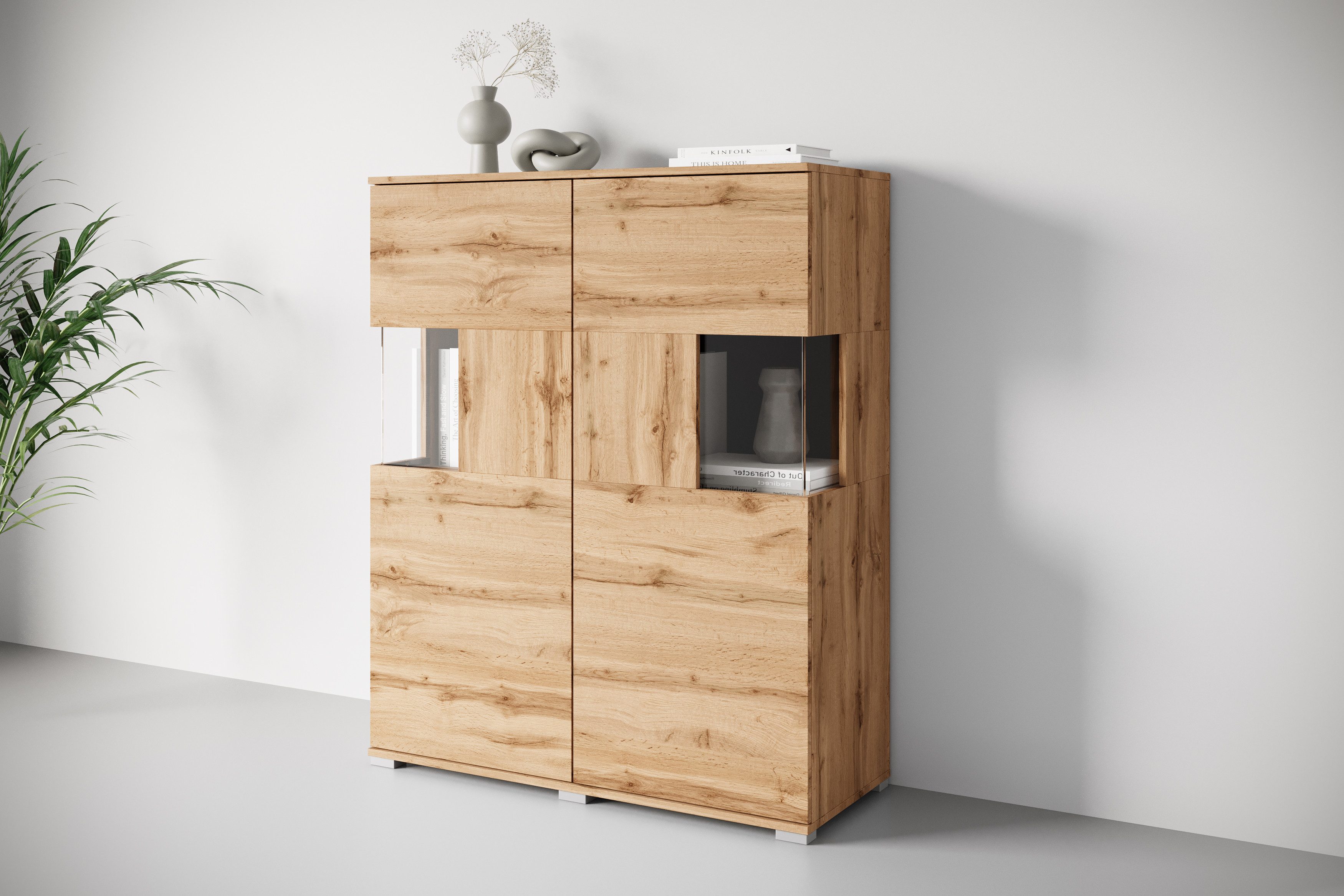 OTTO home Highboard Kenia (1 St), Modernes Highboard mit Glastüren, Breite 100 cm
