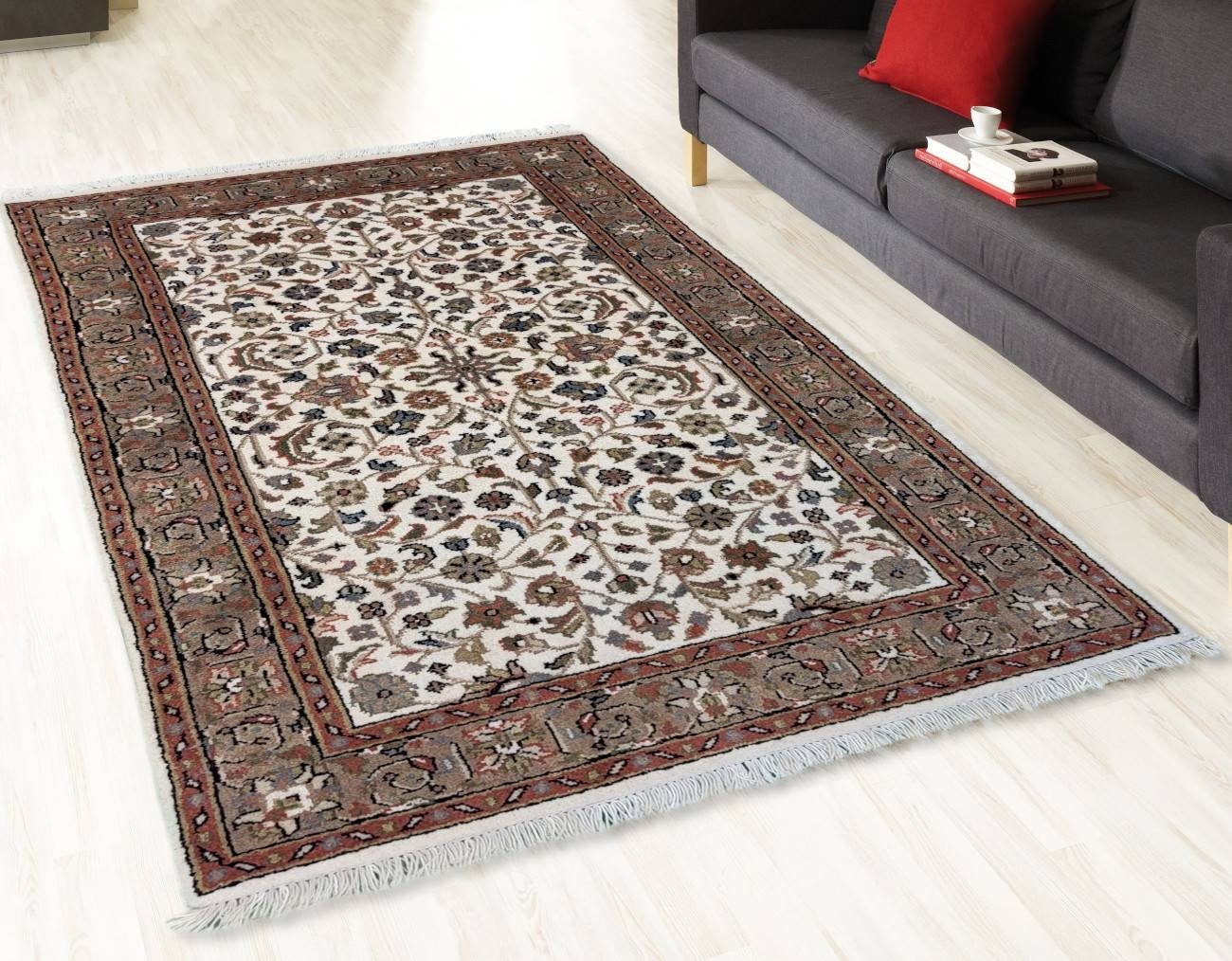 Rug Studios Teppich Isfahan Teppich, Handgeknüpft, Rechteckig, Höhe: 15 mm, Handgeknüpft, 60 x 180 cm, Beige