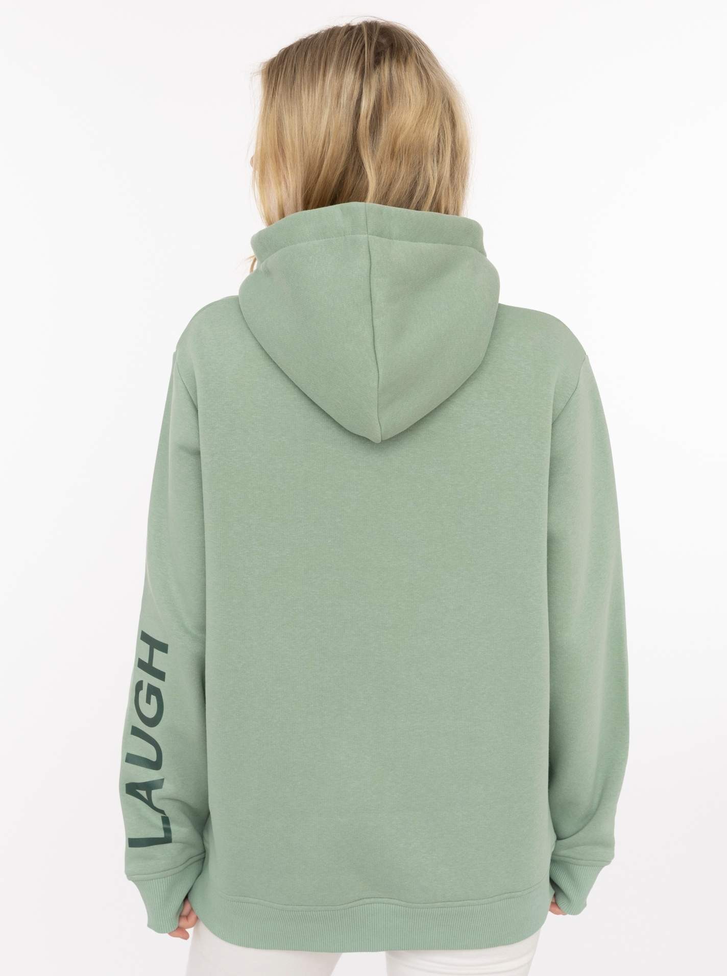 Zwillingsherz Hoodie "SMILE & LAUGH" Print am Arm und Brust, Kapuze mit bedruckter Kordel, Kängurutasche