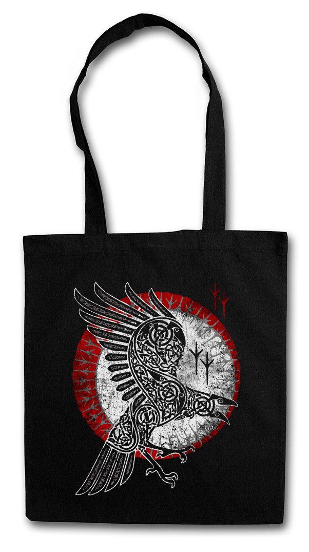 Beuteltasche Norse Raven Stofftasche Runes Wikinger Raben Wallhalla Thor Odhin