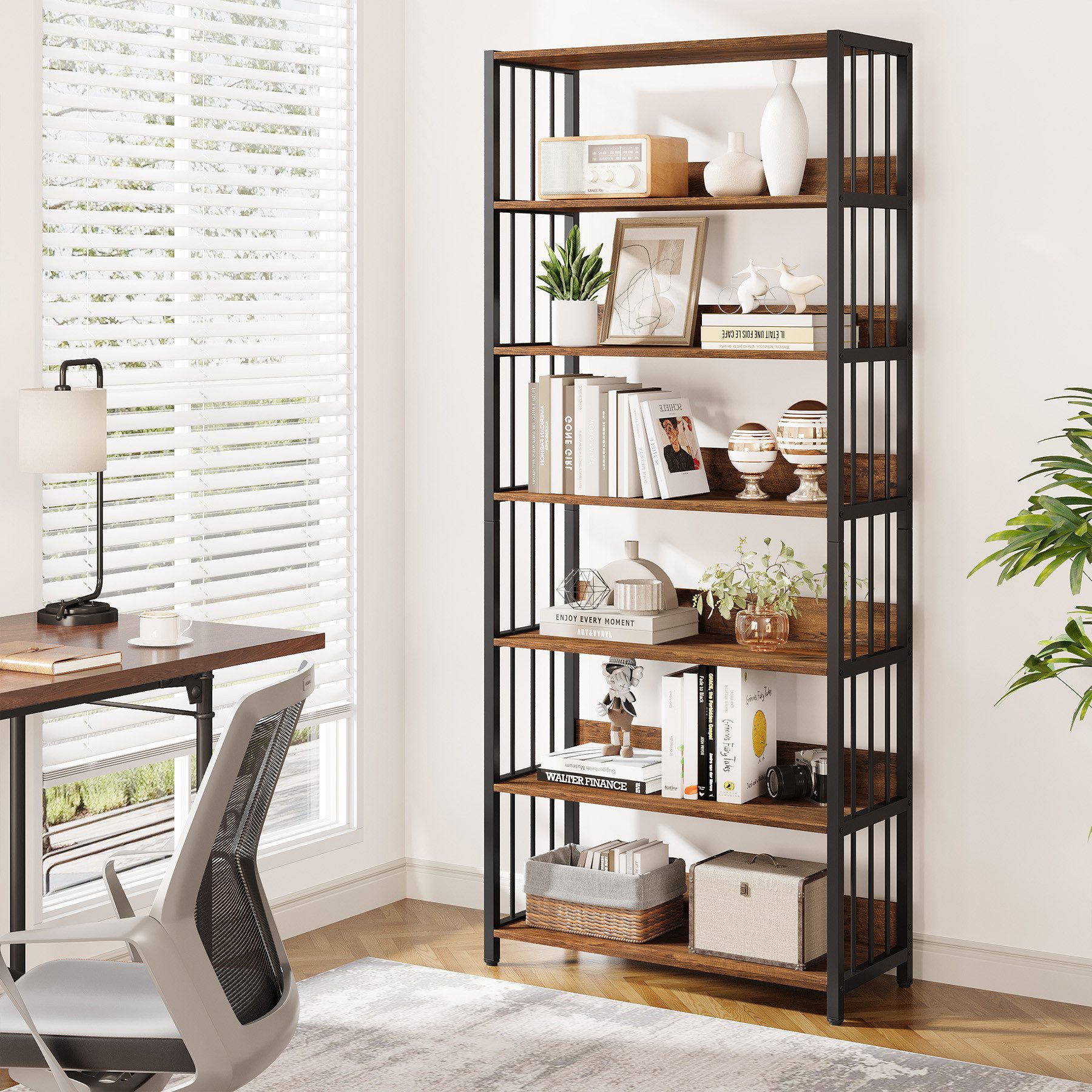 Tribesigns Bücherregal 190 cm Standregal mit 6 Ebenen, industriell Aufbewahrungsregal – Bild 2 von 5
