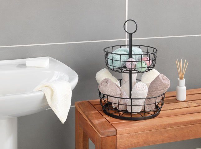 WENKO Etagere Multi-Korb-Etagère, Metall, (1-tlg), pulverbeschichtetes Eisen, 2-stöckig, Runde Obstkörbe im offenen Drahtdesign