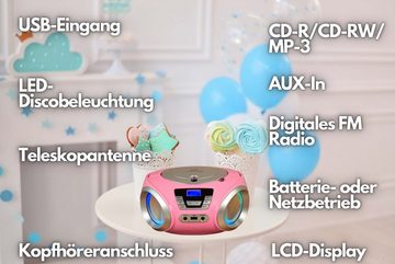 Cyberlux CL-910 tragbarer CD-Player (CD, Boombox,tragbar,LED-Disco-Beleuchtung,FM Radio mit MP3 USB)