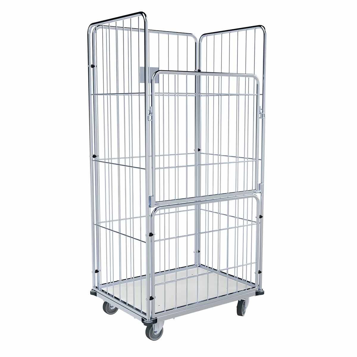 OSWALD Transportgeräte Transportwagen Wäschewagen Vorderwand klappbar, 4-seitig. 850x630x1.750 mm, 500 kg, (RW18137), Rollplatte Kunststoff, Nutzhöhe 1.600 mm, mit 4 Abweisräder