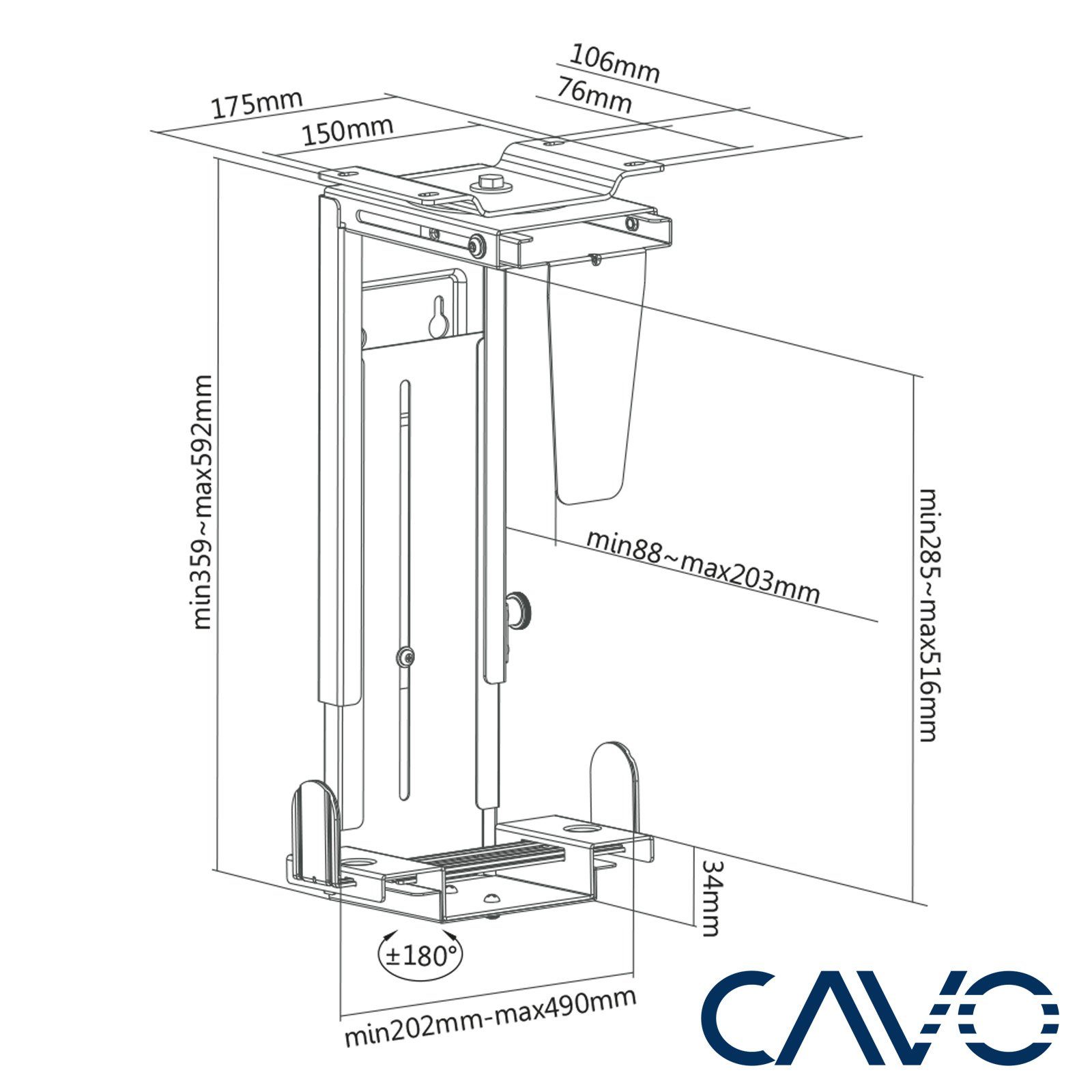 CAVO Halterung Desktop PC-Halterung CH-LOCK-360 drehbar um 360° verstellbar, (mit Diebstahlsicherung, für PC bis 88x516 mm 10 kg, schwarz) – Bild 5 von 5