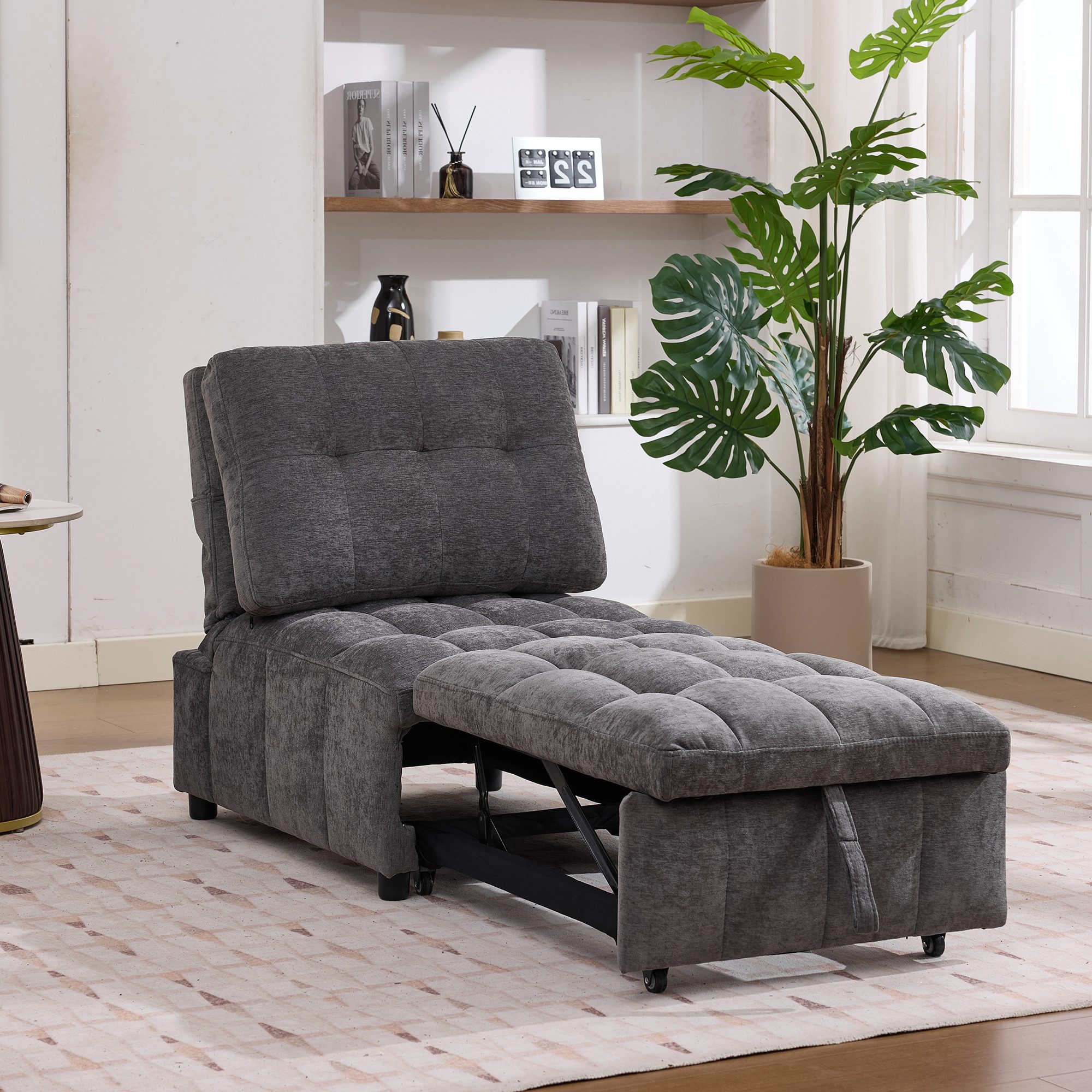Merax Schlafsofa Ausziehsofa mit verstellbarer Rückenlehne, Daybett Tagesbett Sofabett 68x95x76cm 1 Teile, Loungesofa faltbarer Schlafsessel mit Rollen, Chenille-Stoff