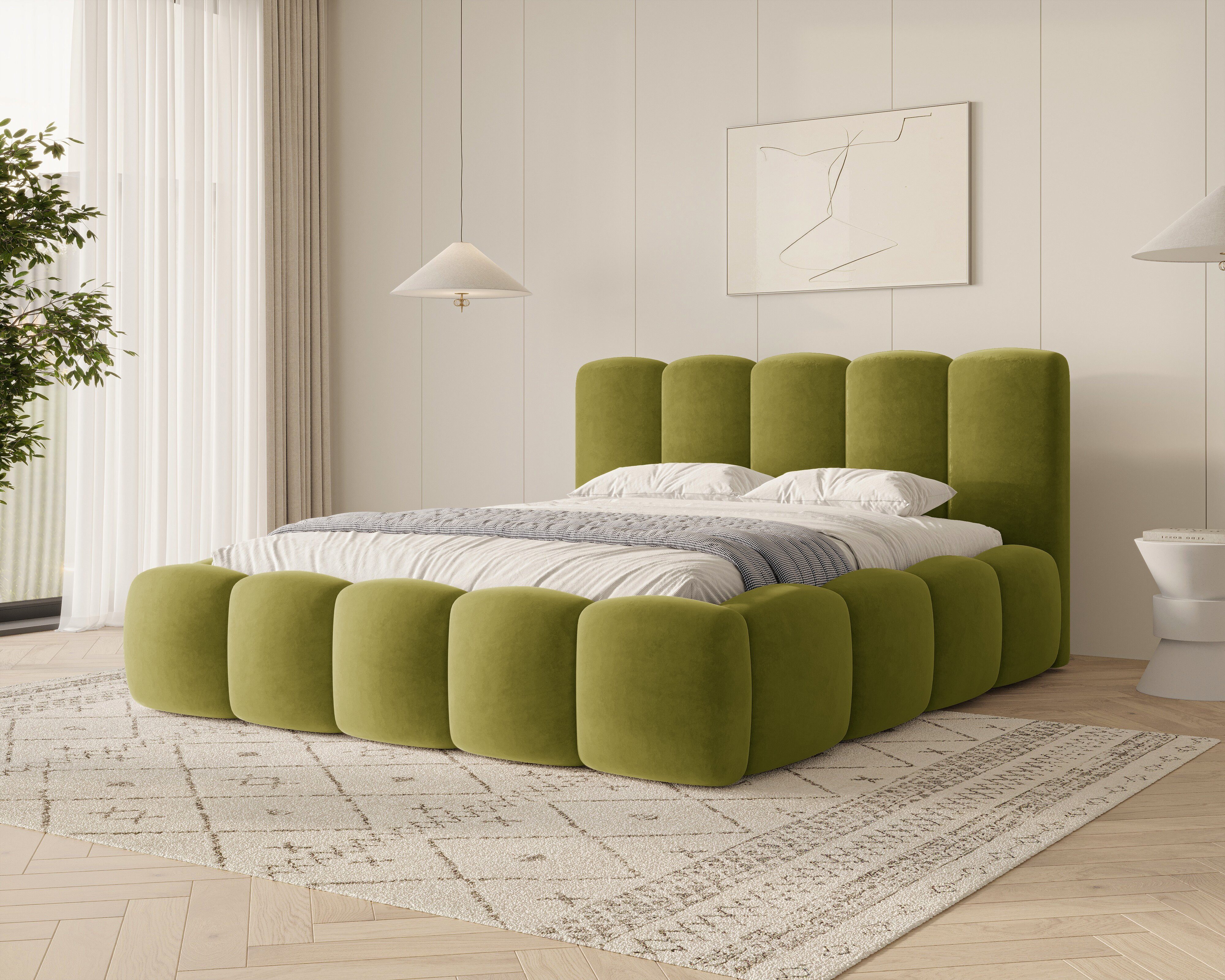MOEBLO Polsterbett BUBBLE 18 (Polsterbett Bubble mit Bettkasten und Lattenrost aus Samt Velvet Velour Wolkenbett - Polsterbett 140), Maße (B x H x T): 163/183/203 x 100 x 220 cm