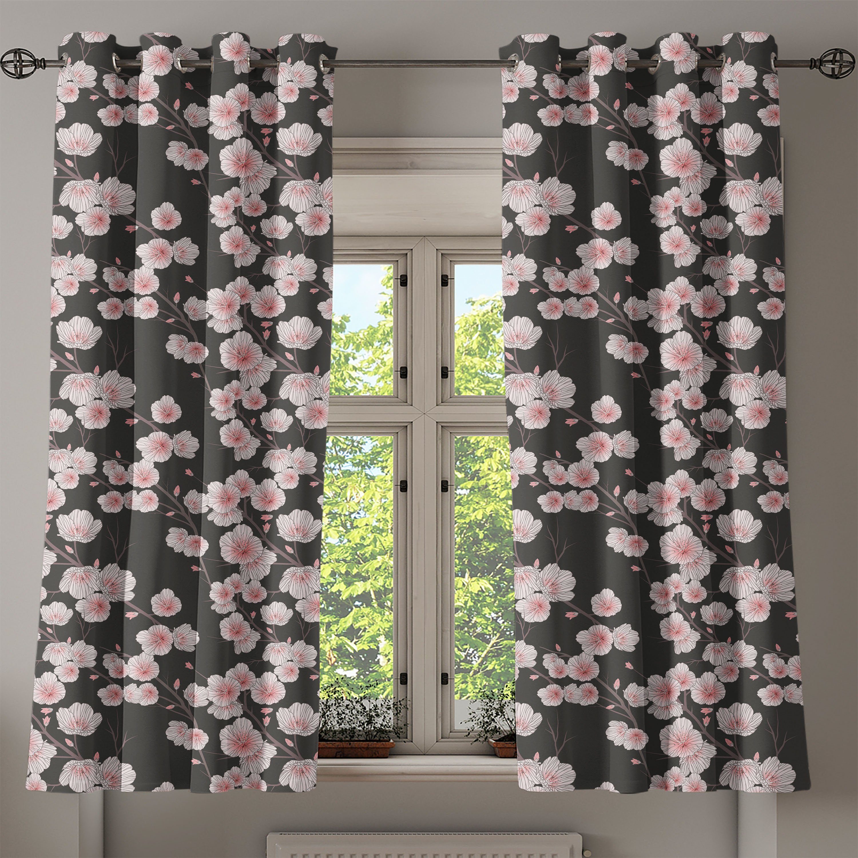 natürlicher Rustic Kirschblüte Wohnzimmer, Abakuhaus, für Gardine 2-Panel-Fenstervorhänge Schlafzimmer Dekorative