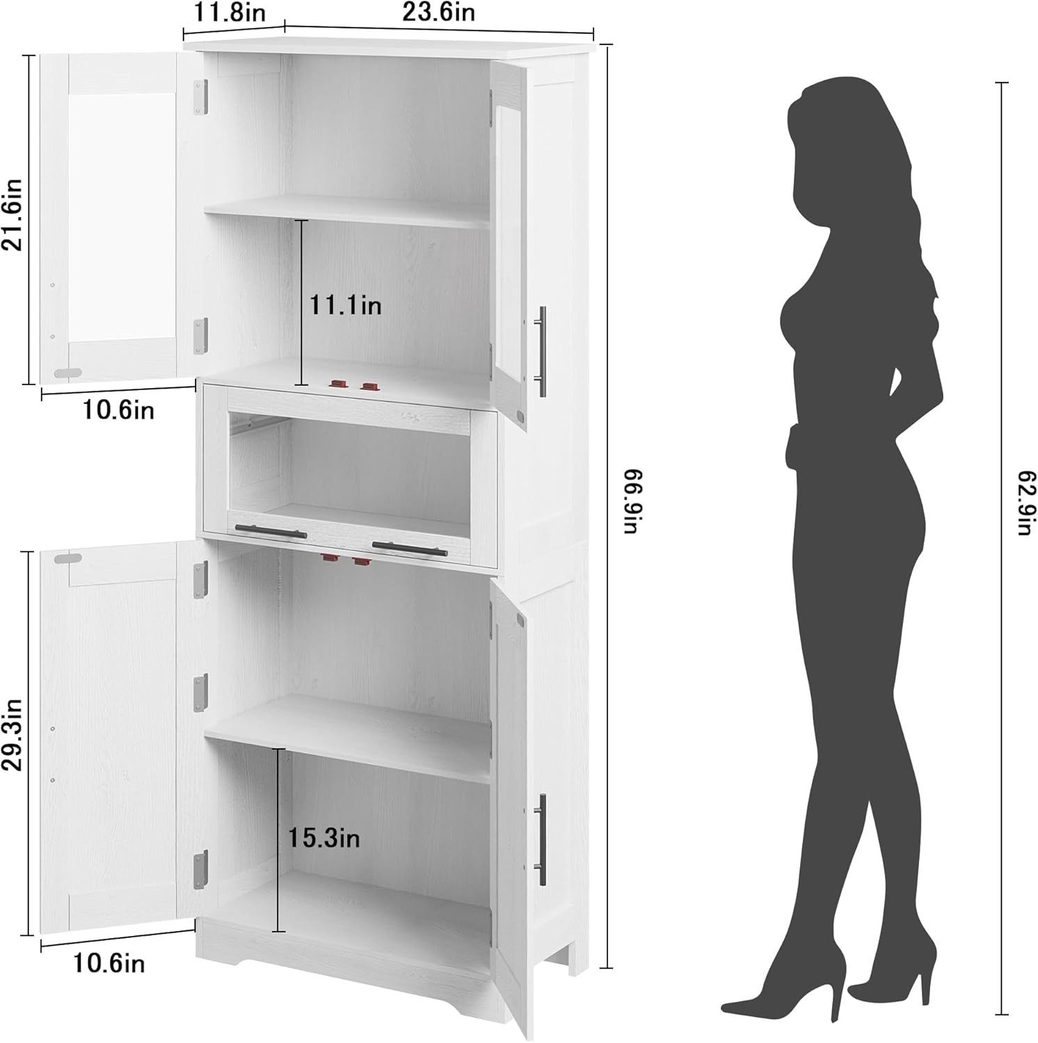 GarveeMore Hochschrank Badkommode Badezimmerschrank Weiß 60x30x170CM günstig online kaufen