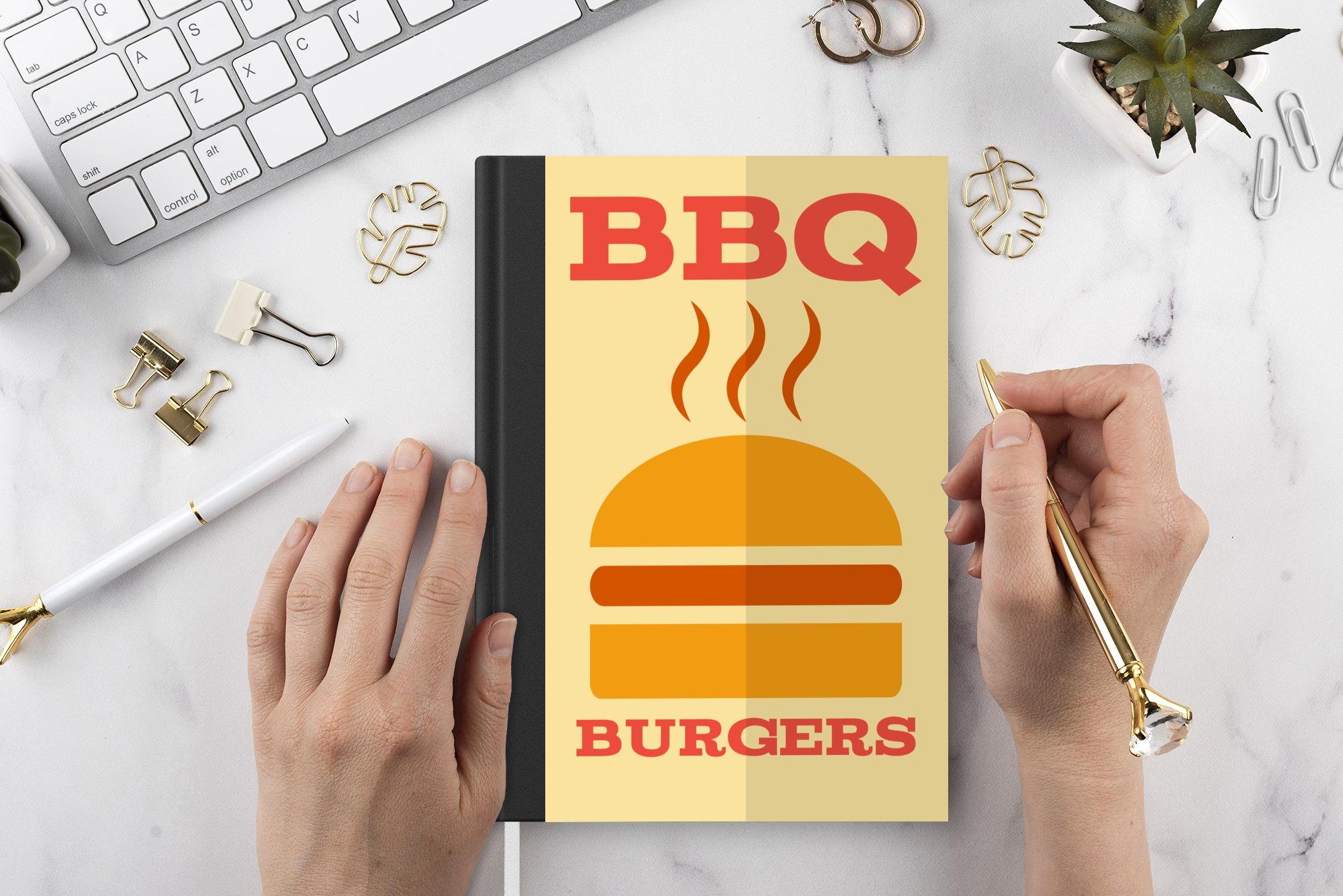 Burger, Seiten, A5, Barbecue Merkzettel, Tagebuch, mit Illustration Notizbuch Haushaltsbuch Notizheft, 98 Journal, MuchoWow einem