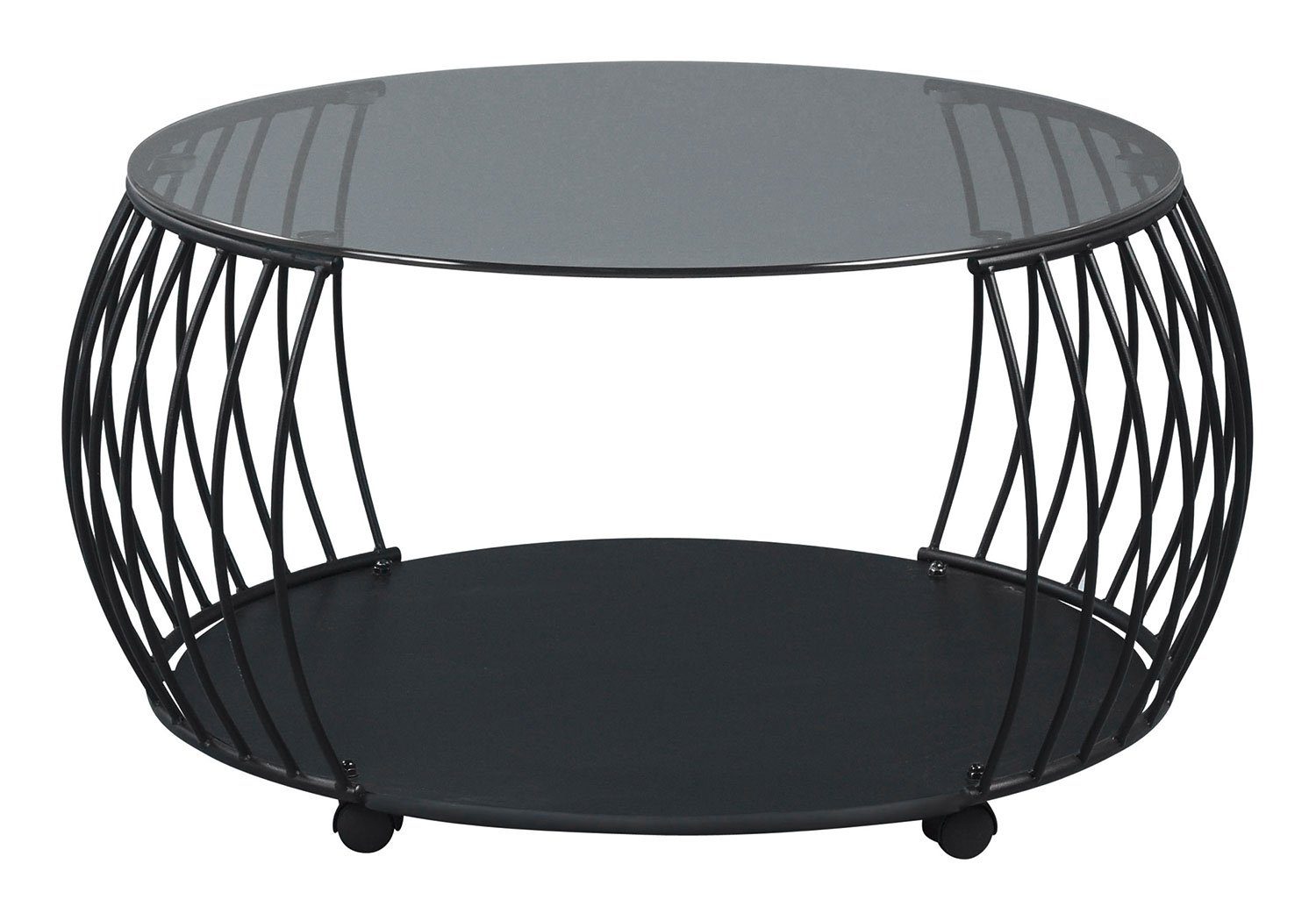 Couchtisch SHANGHAI, Ø 80 cm, Schwarz, Grauglas, Metall