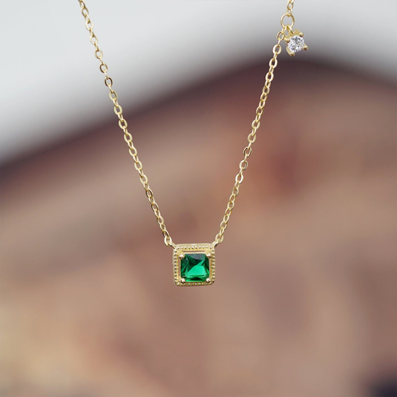 weißer Smaragd-Zirkon-Halskette, (1-tlg) Charm-Kette jalleria vergoldet, Zirkon, Choker Karat 18