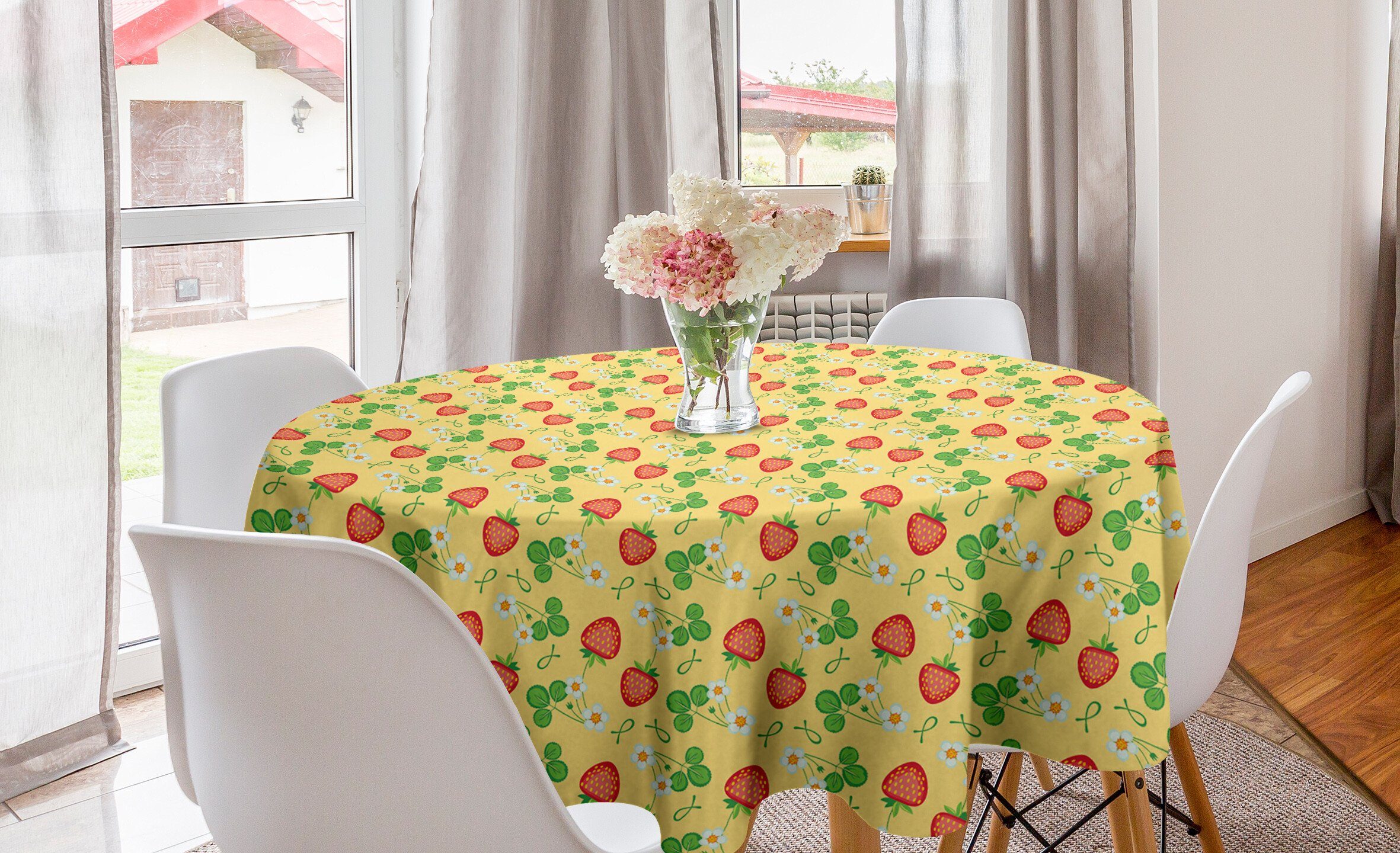 Abakuhaus Tischdecke Dekoration, Tischdecke Küche Gesunde Erdbeere Esszimmer Sommer-Früchte Abdeckung für Kreis