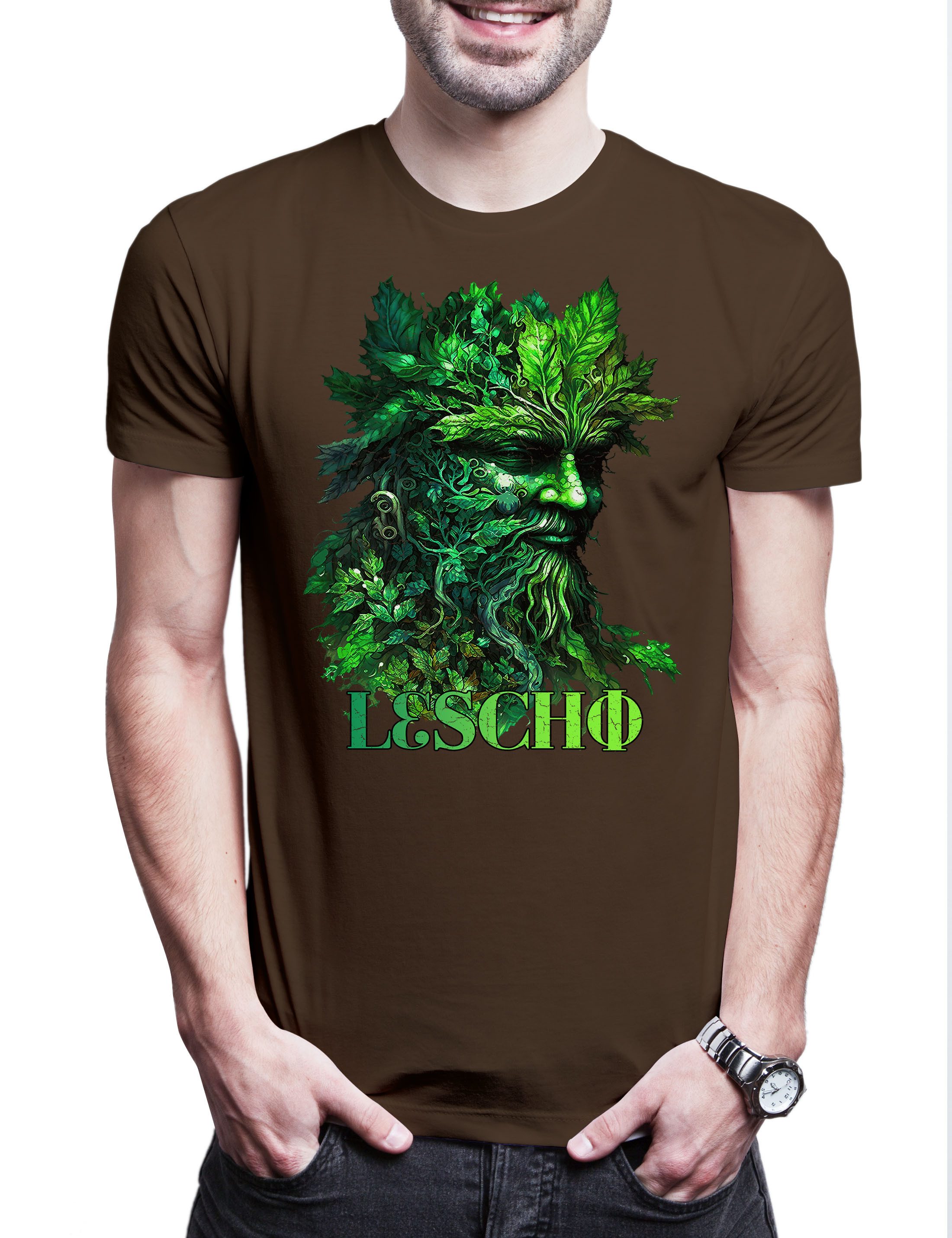 Print-Shirt Leschi Herren T-Shirt Waldgeist Waldschrat Waldgott Slawischen