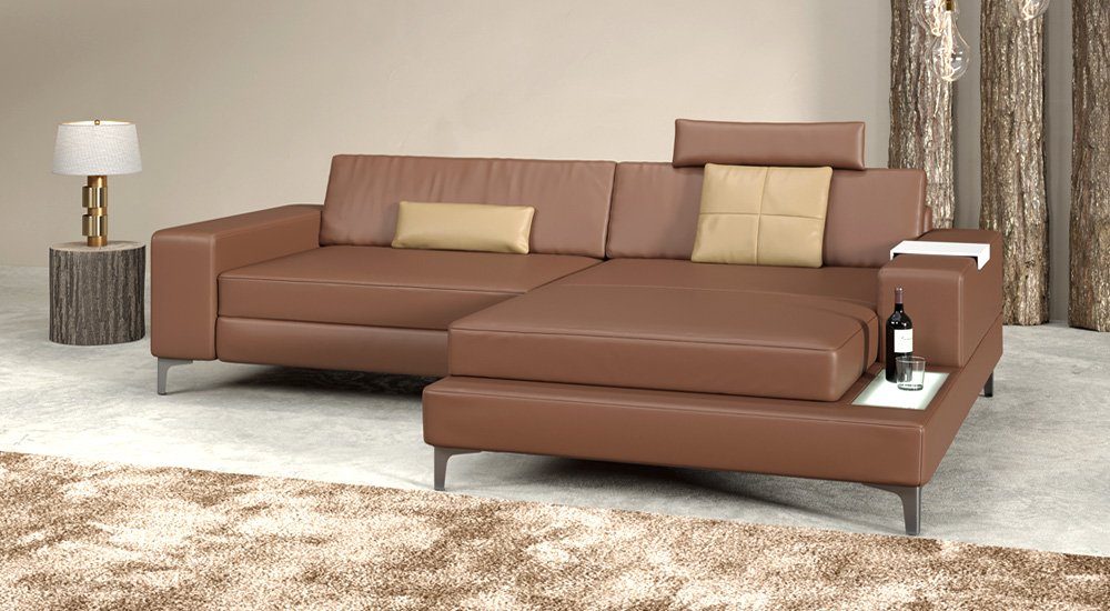 BULLHOFF Ecksofa Ledersofa Ecksofa Sofa Leder Eckcouch L-Form Designsofa LED Wohnlandschaft Couch XXL Braun Cognac Taupe »MÜNCHEN IV« von BULLHOFF