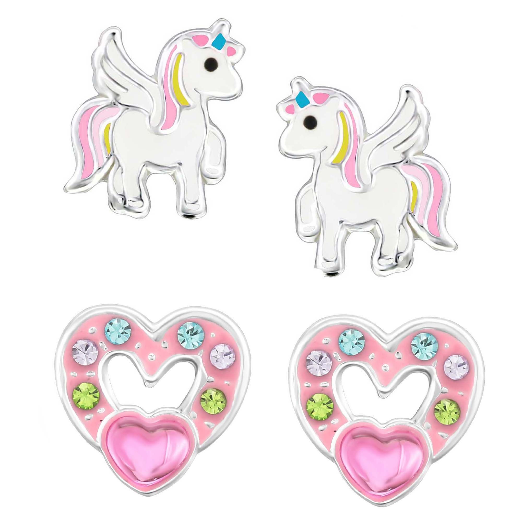 schmuck23 Ohrstecker-Set Kinder Ohrringe Einhorn Blume echt 925 Silber (Set), 2 Paar Ohrstecker