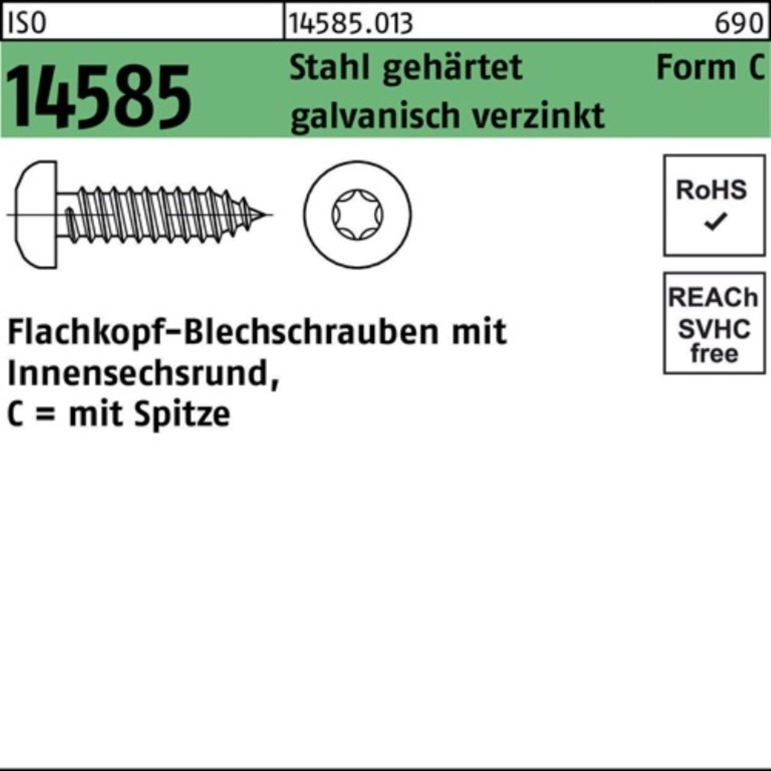 Reyher Blechschraube 500er Pack Blechschraube ISO 14585 ISR/Spitze 3,9x22 -C-T20 Stahl geh.