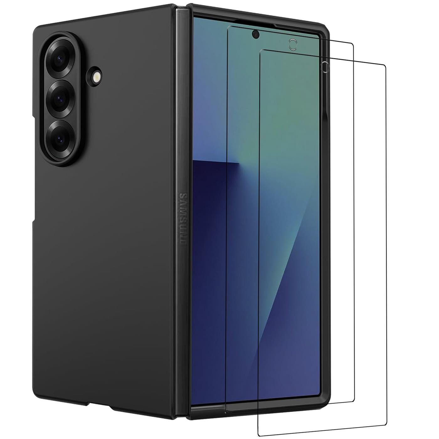 CoolGadget Handyhülle Schwarz als 2in1 Schutz Cover Set für das Samsung Galaxy Z Fold 7 8,0 Zoll / 6,5 Zoll, 2x Glas Display Schutz Folie + 1x Hard Case Hülle für Galaxy Z Fold 7