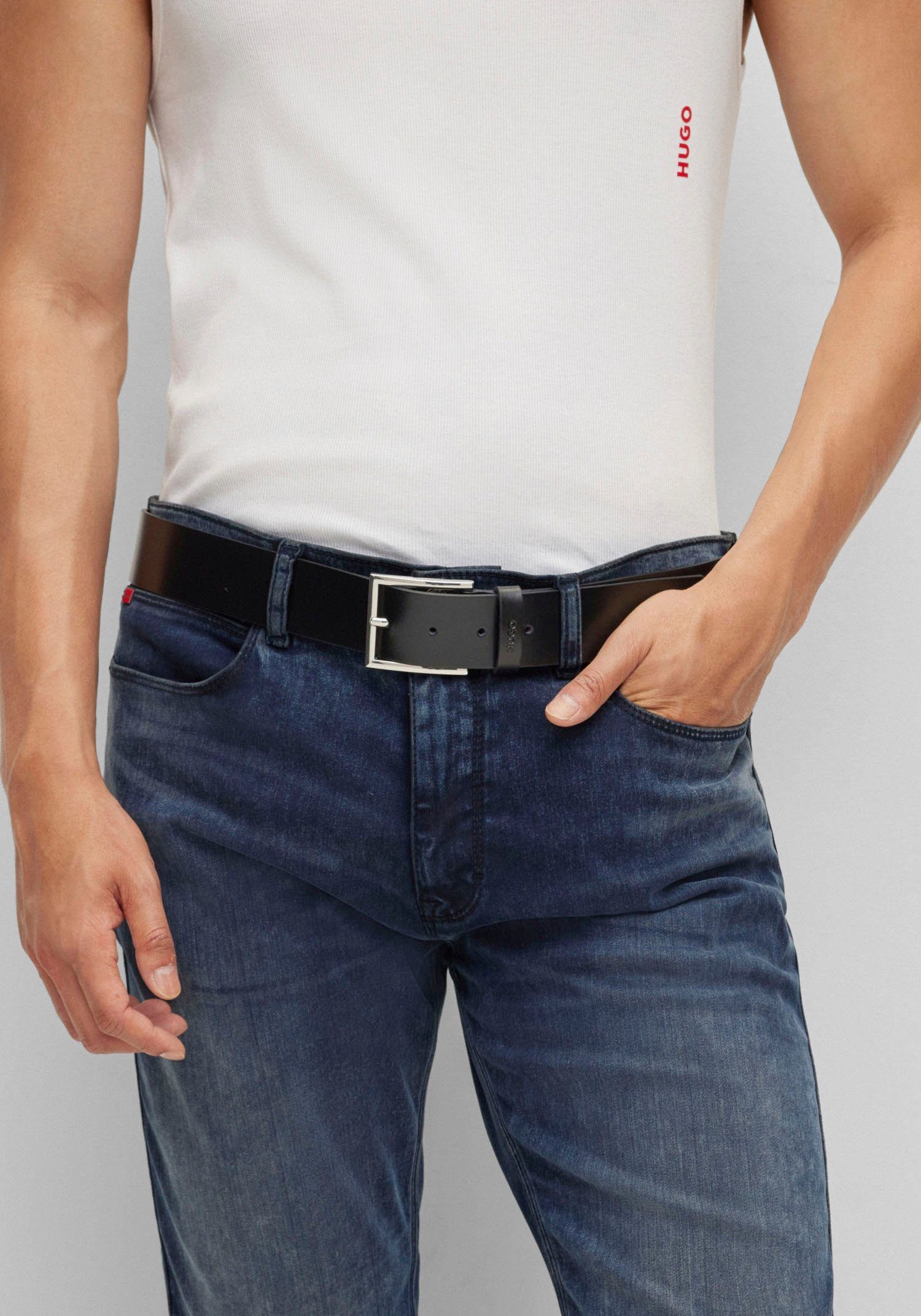HUGO Ledergürtel Giaspo mit Logo-Prägung auf der Schlaufe und roter Naht günstig online kaufen