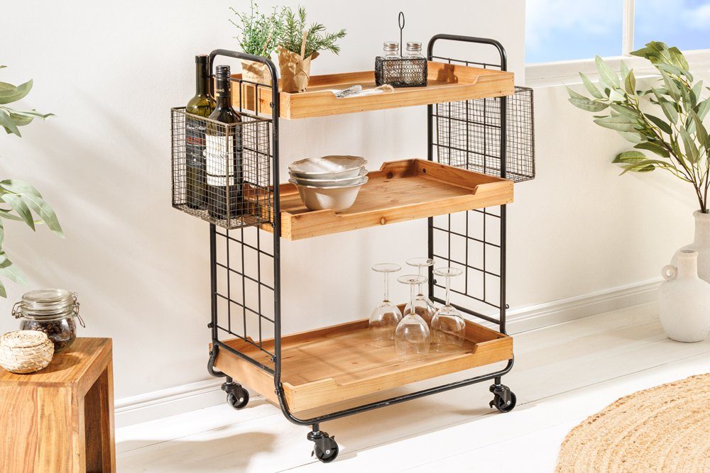 riess-ambiente Servierwagen SEVEN SEAS 80cm natur / schwarz, Massivholz, Me günstig online kaufen