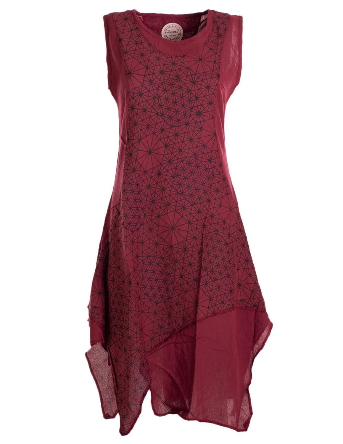 Vishes Midikleid Damen knielanges Kleid Baumwolle Geometrisch Lagenlook Armlos Alternative Bekleidung, Ethno, Hippie, Retro Style