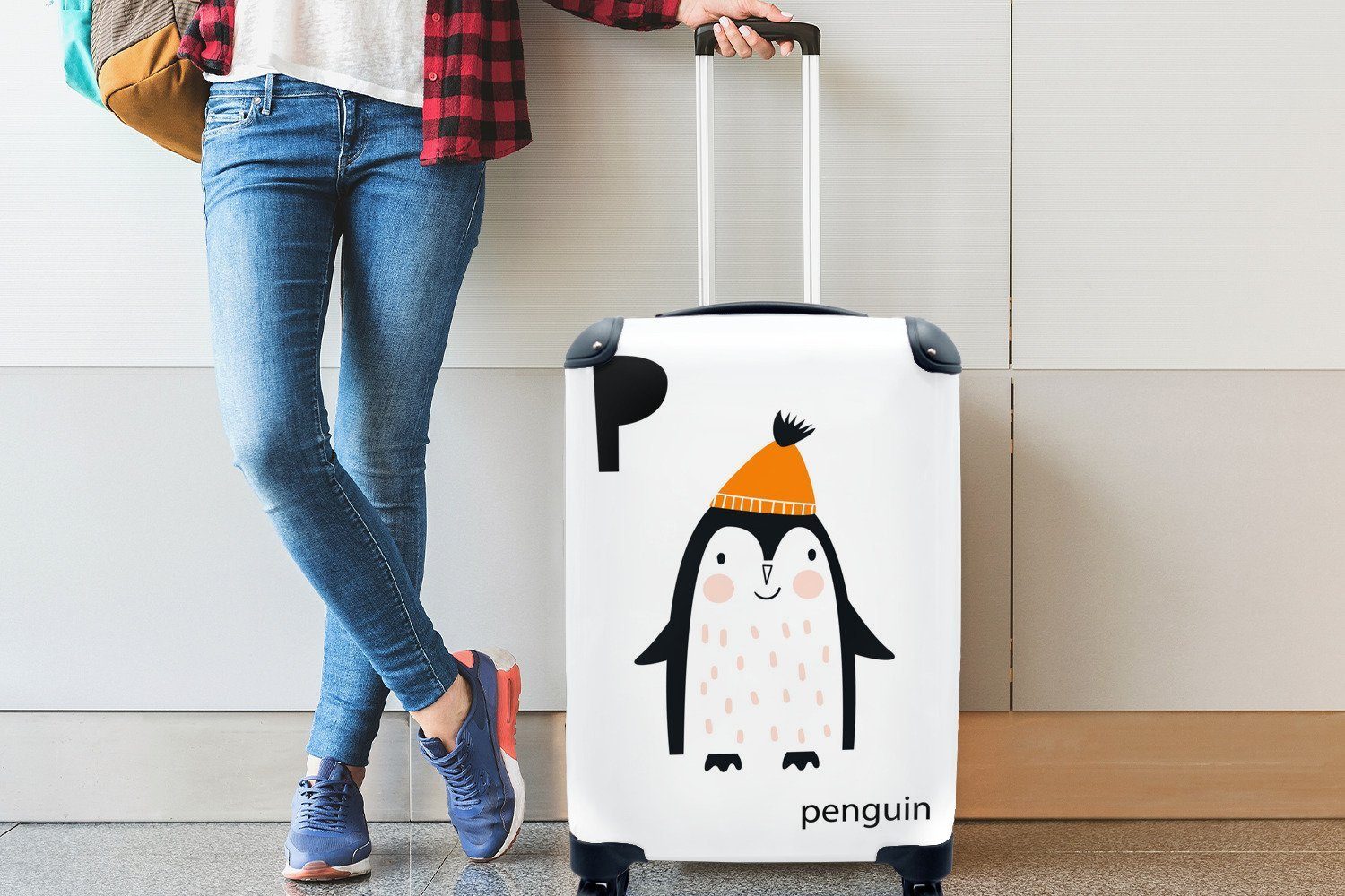 MuchoWow 4 Reisekoffer für mit des Handgepäck Buchstaben Reisetasche Trolley, "Pinguin" der Kinderillustration Alphabets Rollen, Ferien, mit, Handgepäckkoffer rollen,