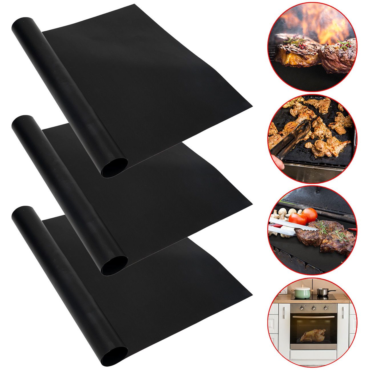 Casativo Grillplatte Bratmatte aus Glasfaser-Material, Antihaft BBQ-Grillmatte (3-St), für Gasgrill, Holzkohlegrill, Elektrogrill, lebensmittelkonform