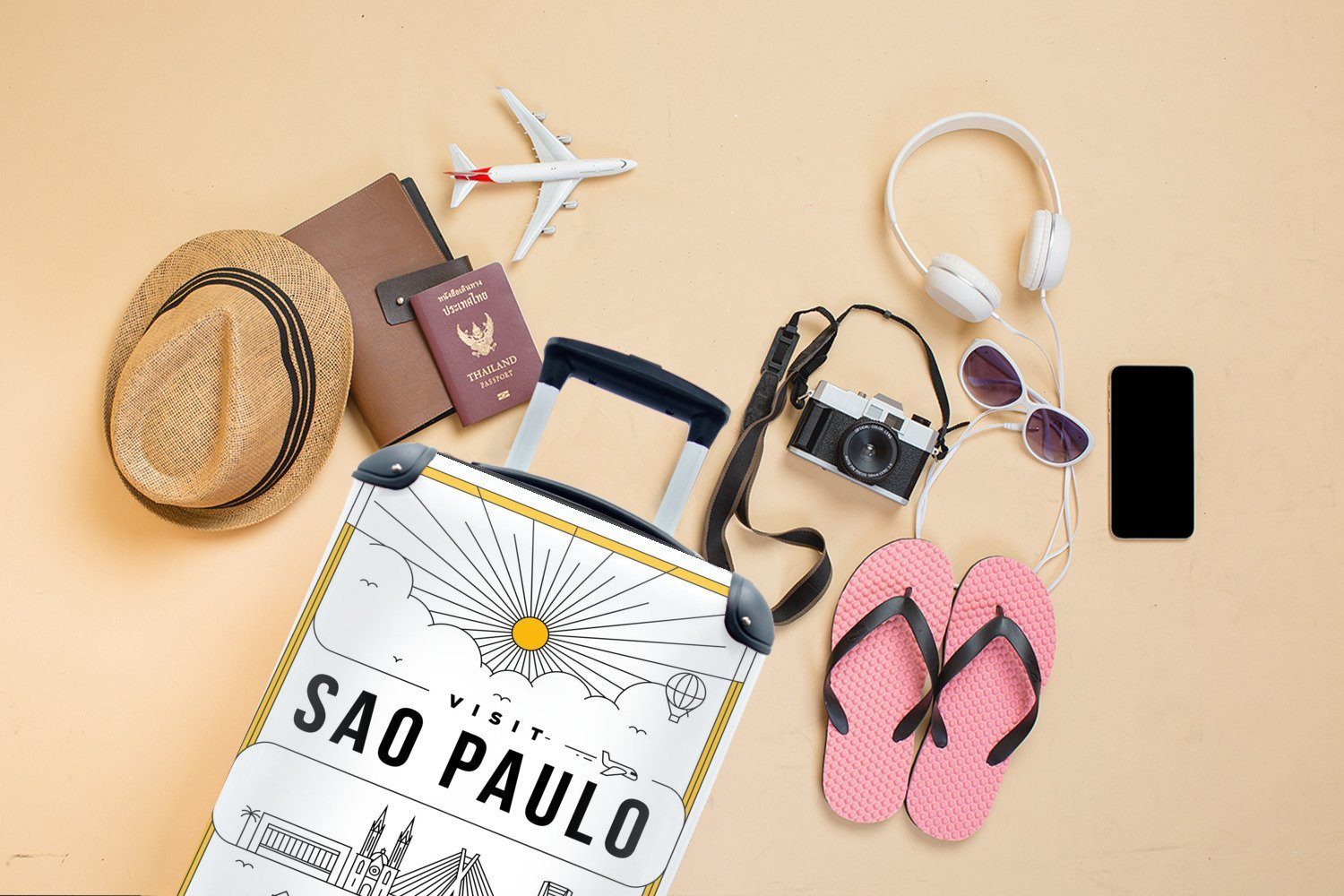 MuchoWow Handgepäckkoffer Sao Paulo - Ferien, - Brasilien Reisetasche Rollen, rollen, Skyline, Reisekoffer für Handgepäck 4 mit Trolley