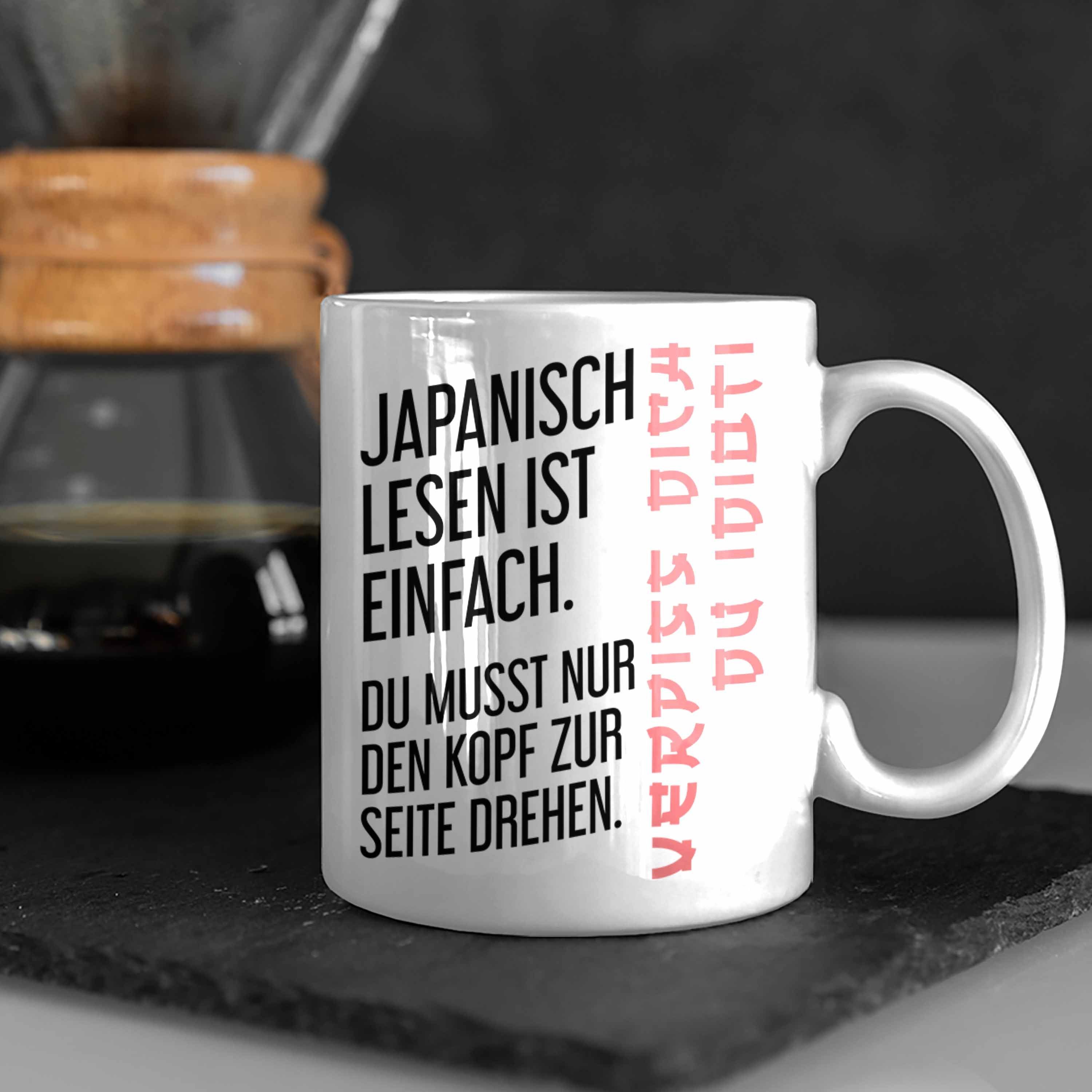 Trendation Tasse Trendation - Japanisch Spruch Weiss Lesen Ist Becher Einfach Tasse Ironie Geschenk Sarkasmus