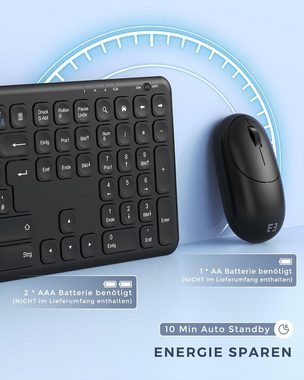Seenda Kabellose Ultradünne Fullsize Tastatur- und Maus-Set, mit USB Emfänger für PC/Laptop/Büro, QWERTZ Layout und Leises klick