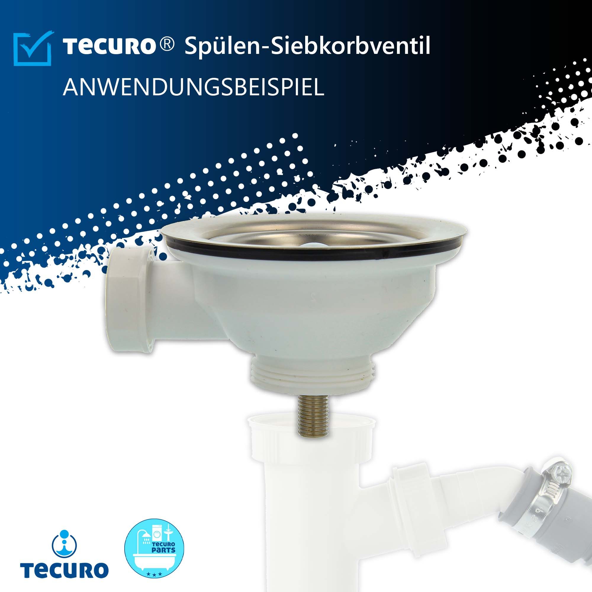 tecuro Siphon Siebkorbventil Ø 114 mm (3 1/2 Zoll) x Abg. seitlich 1 Zoll (25 mm)