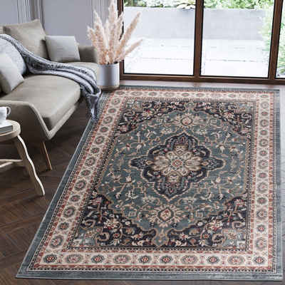 Orientteppich Oriente Teppich - Traditioneller Teppich Orient Blau Schwarz, Mazovia, 200 x 300 cm, Geeignet für Fußbodenheizung, Pflegeleicht, Wohnzimmerteppich