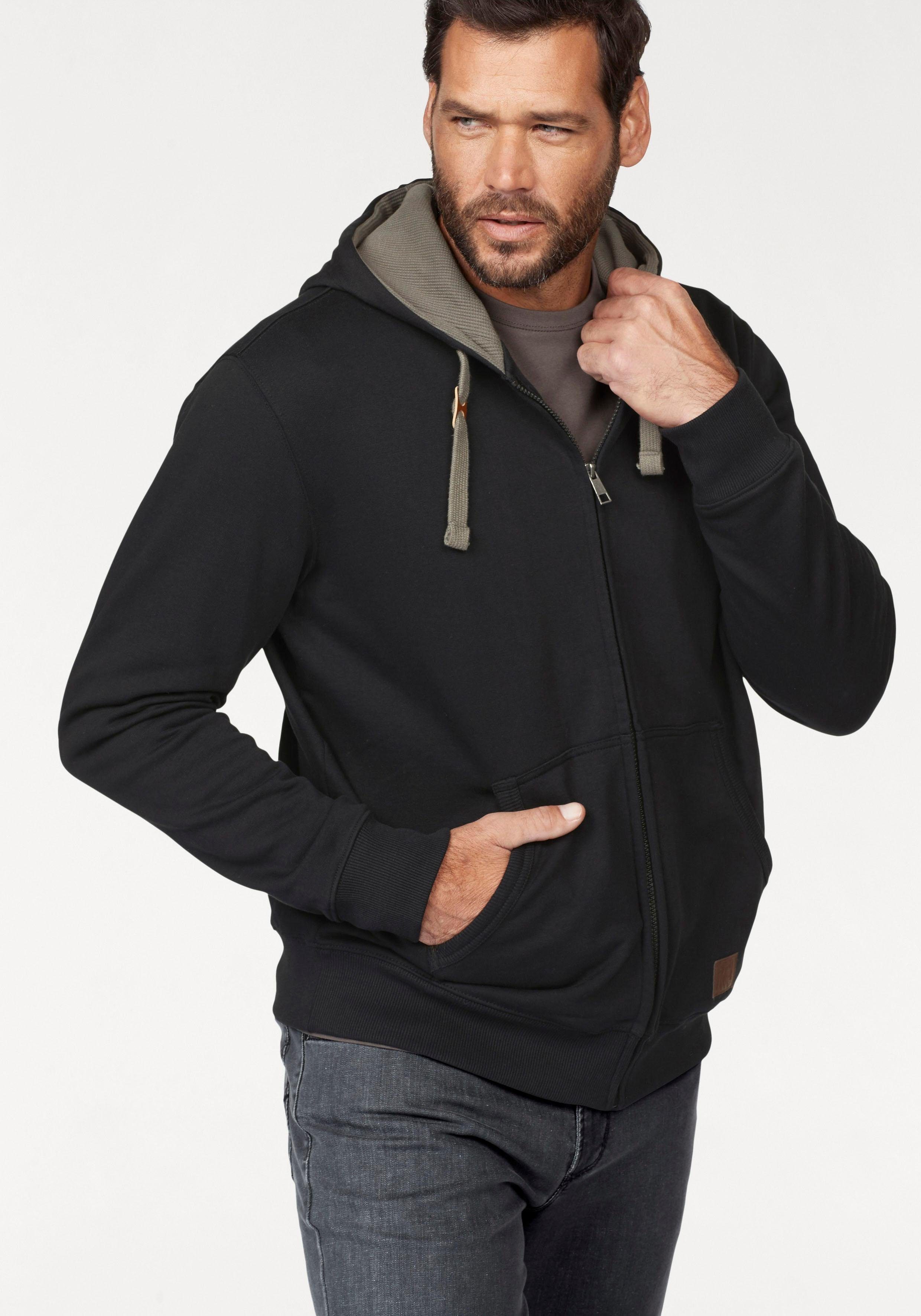 Man's World Kapuzensweatjacke mit kontrastfarbigem Innenfutter