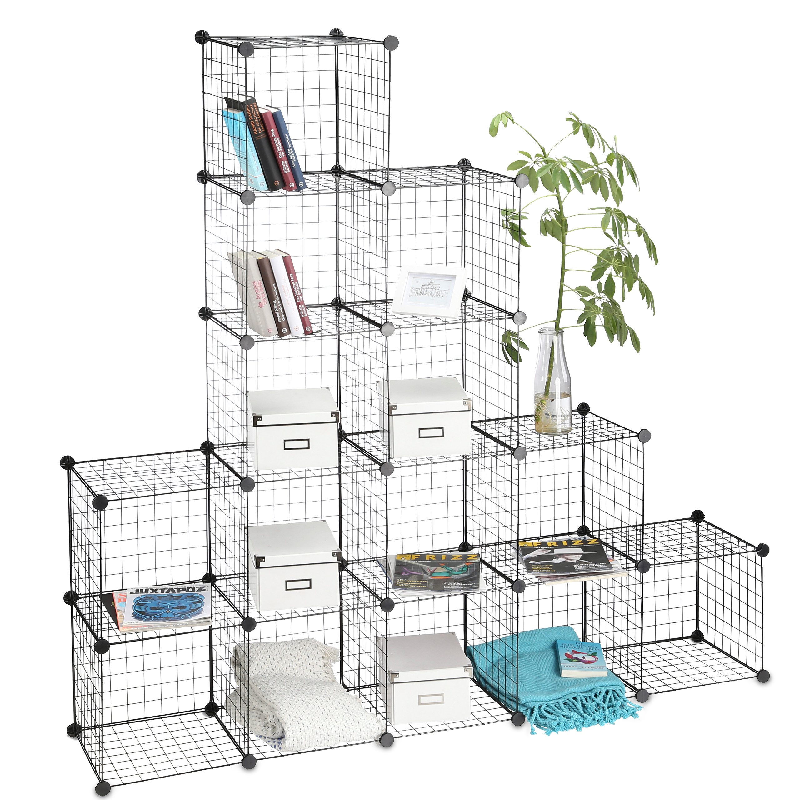 relaxdays Steckregal Drahtgitter 16 Fäch, 30 x 30 cm