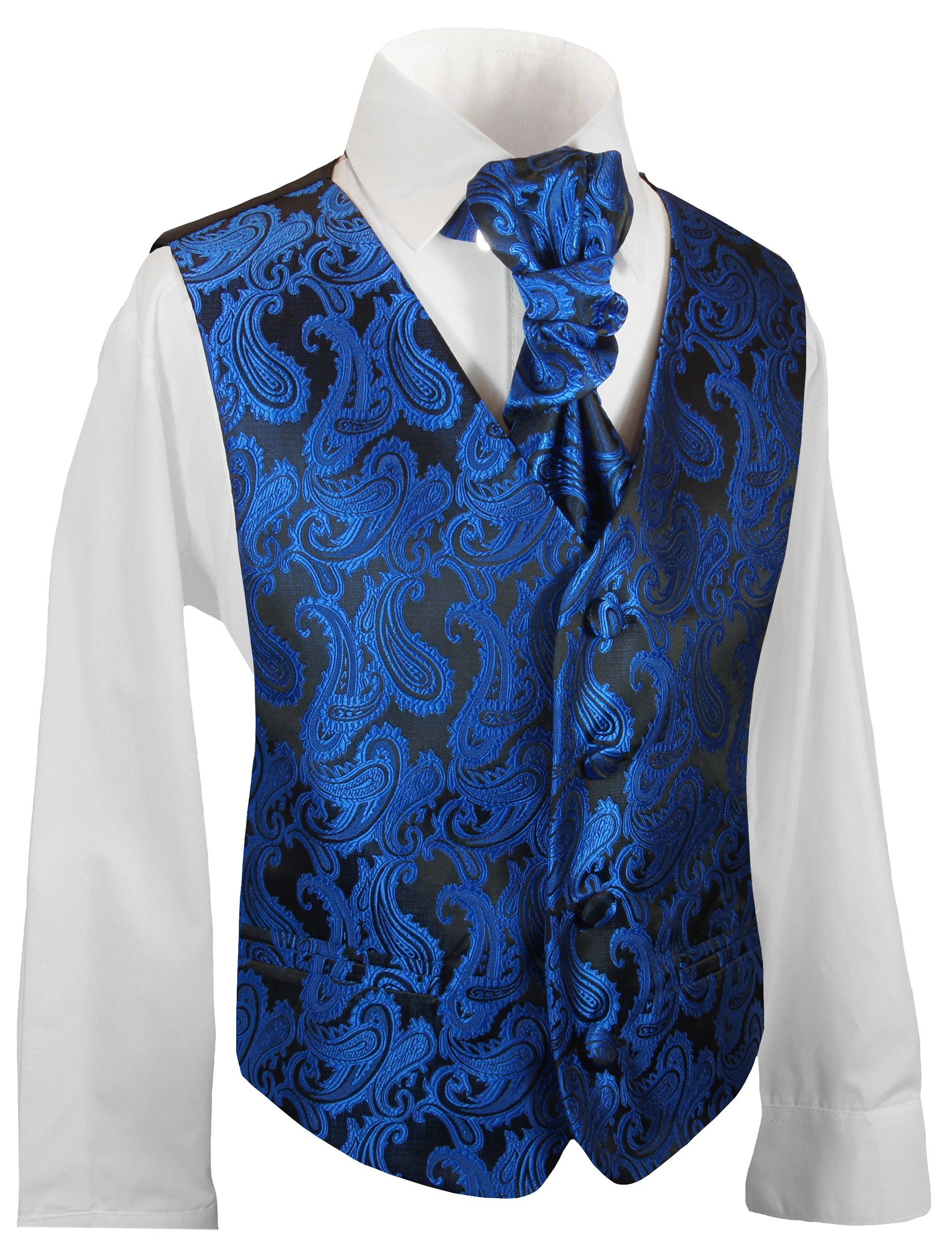Paul Malone Weste Anzugweste Festliche Hemd Weste, Plastron) (Set, blau mit KV98-Plastron Kinderweste Anzug Kinder und Jungenweste 3-tlg