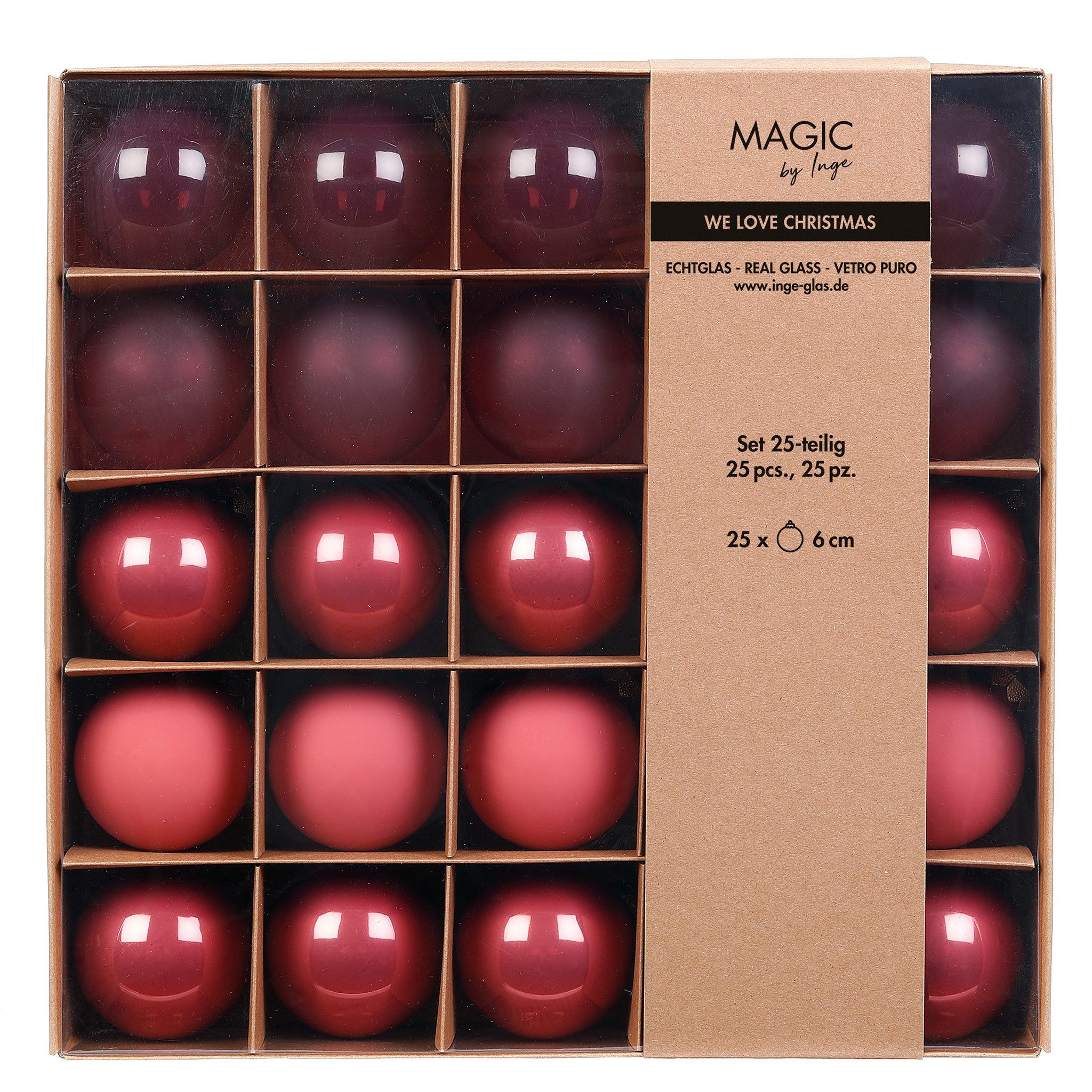 MAGIC by Inge Weihnachtsbaumkugel, Weihnachtskugeln Glas 6cm 25er Set - Dusty Rose teils transparent