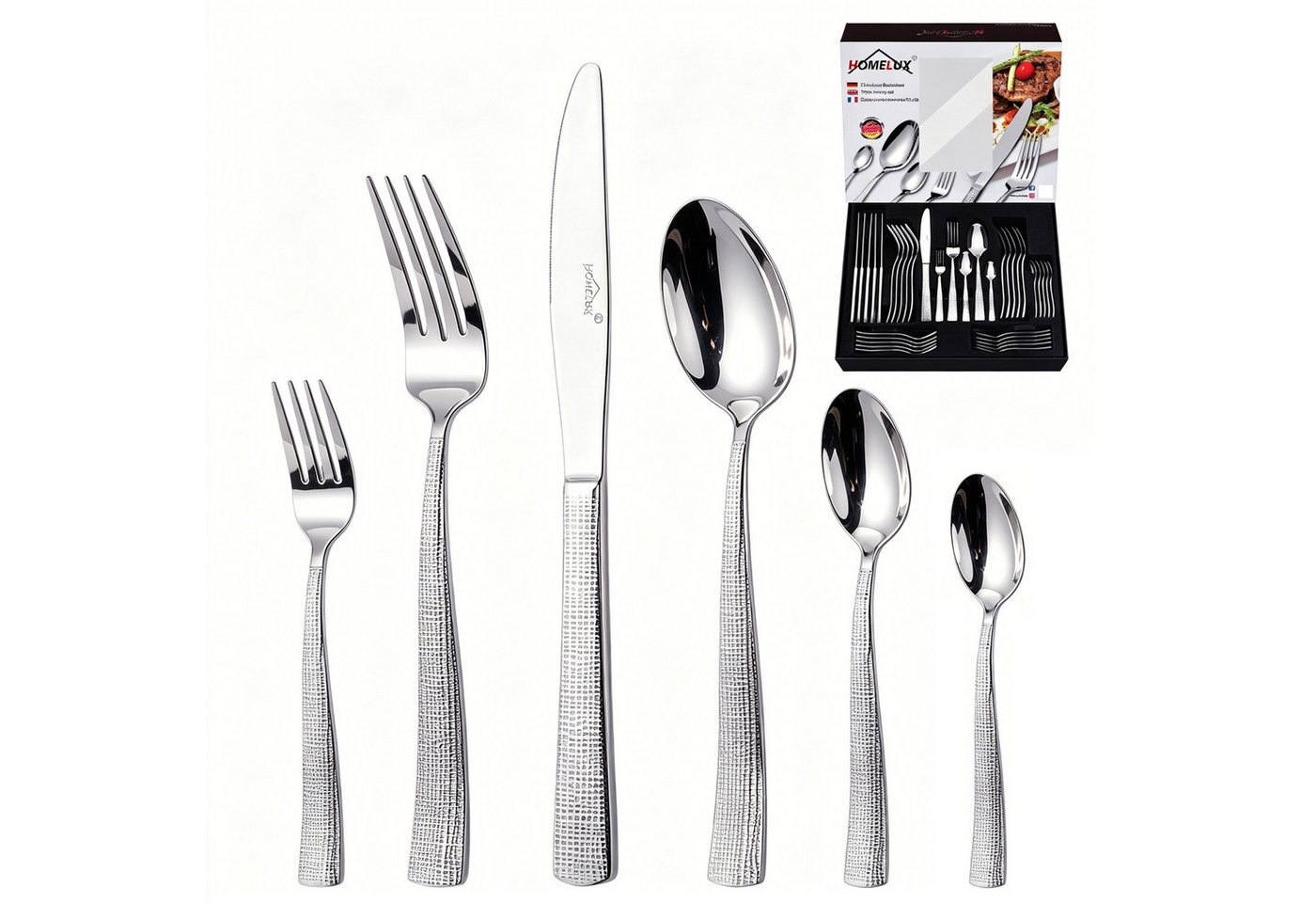 HOMELUX Besteck-Set 72-tlg. Besteck Set Für 12 Personen,Edelstahl, glänzend Silber, 12 Personen, Spiegelpoliert,spülmaschinengeeignet,hochwertiger Besteckkasten
