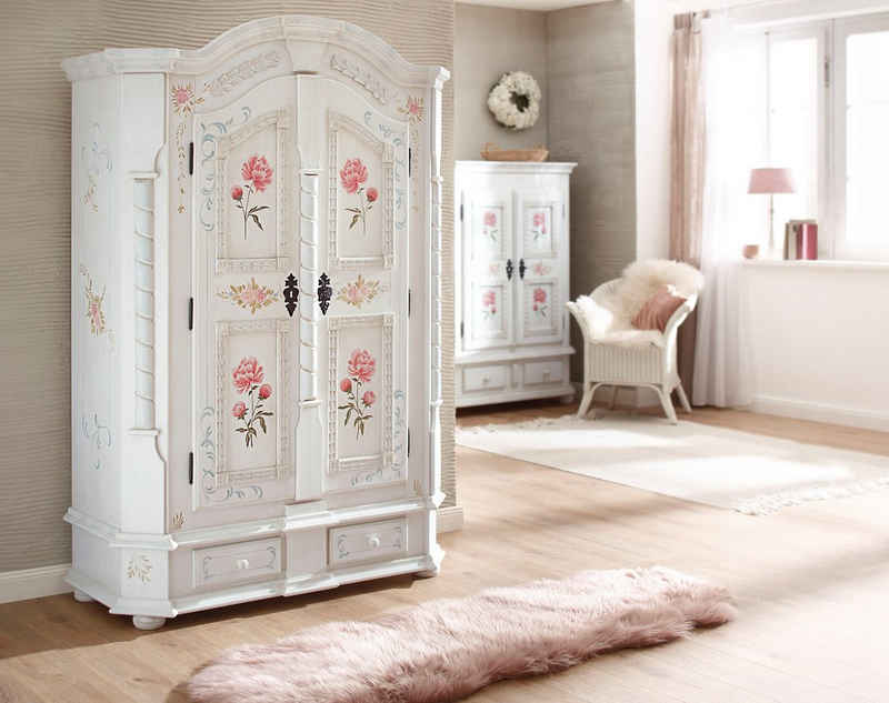 Home affaire Drehtürenschrank »Taunus« aus massivem Fichtenholz, mit dekorativen Blumenprint auf den Fronten, Höhe 189 cm